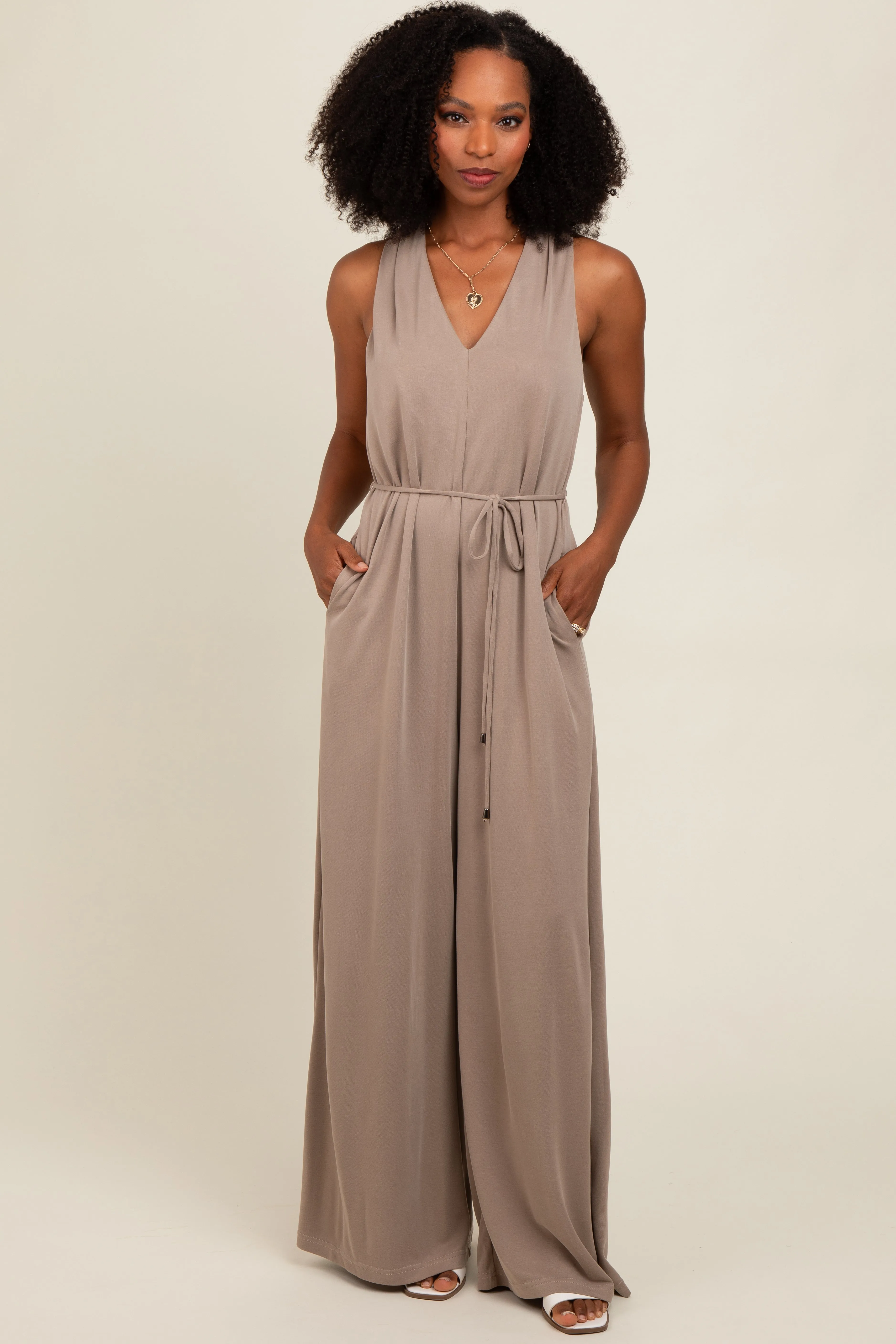 Mocha Racerback Wide Leg Jumpsuit sold by Pinkblush product image thumbnail 2