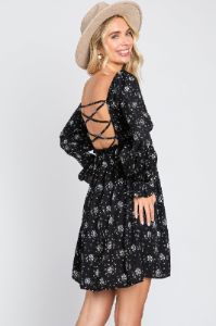 Black Floral Smocked Lace Up Back Maternity Dress sold by Pinkblush