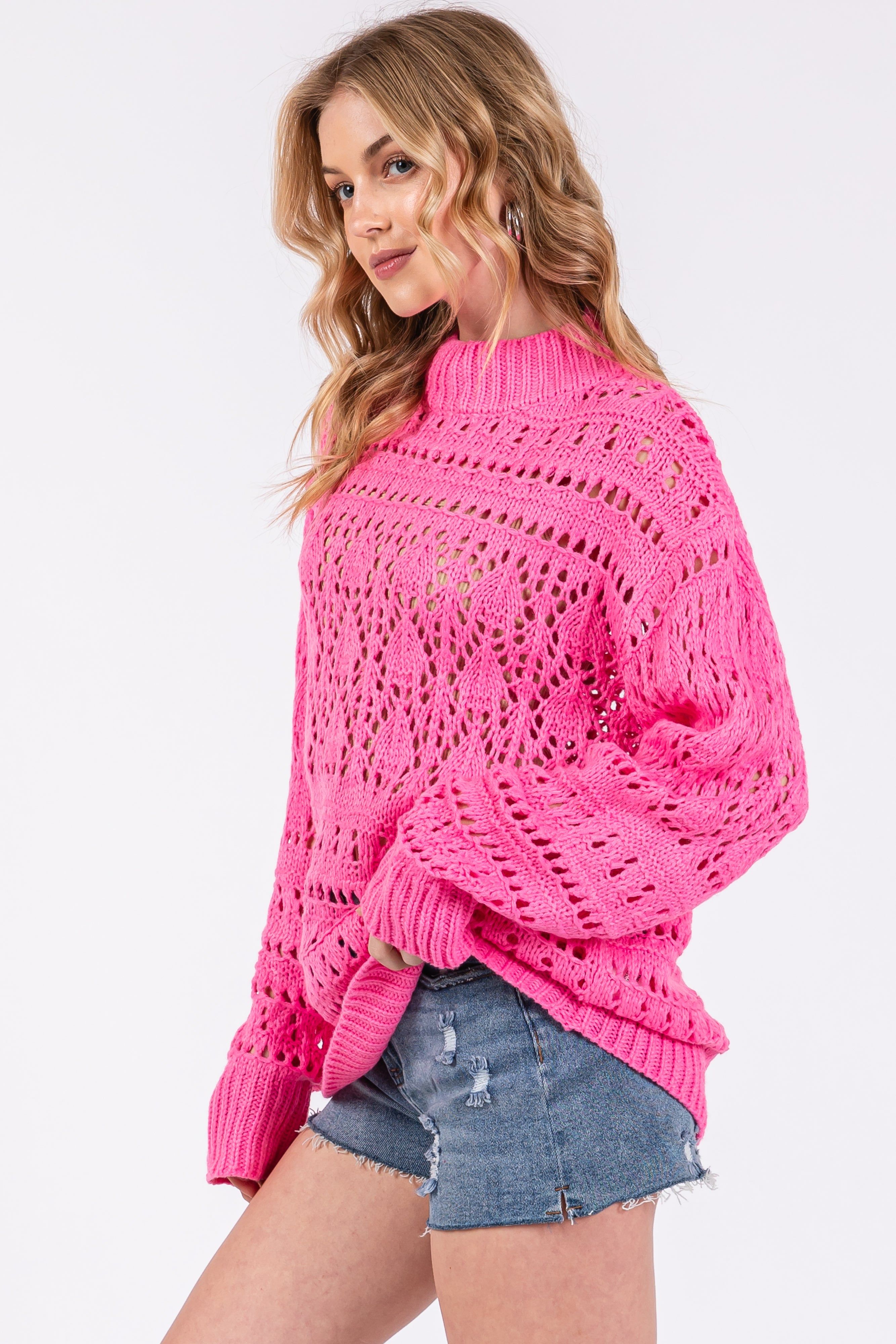 Fuchsia Open Knit Sweater sold by Pinkblush product image thumbnail 4