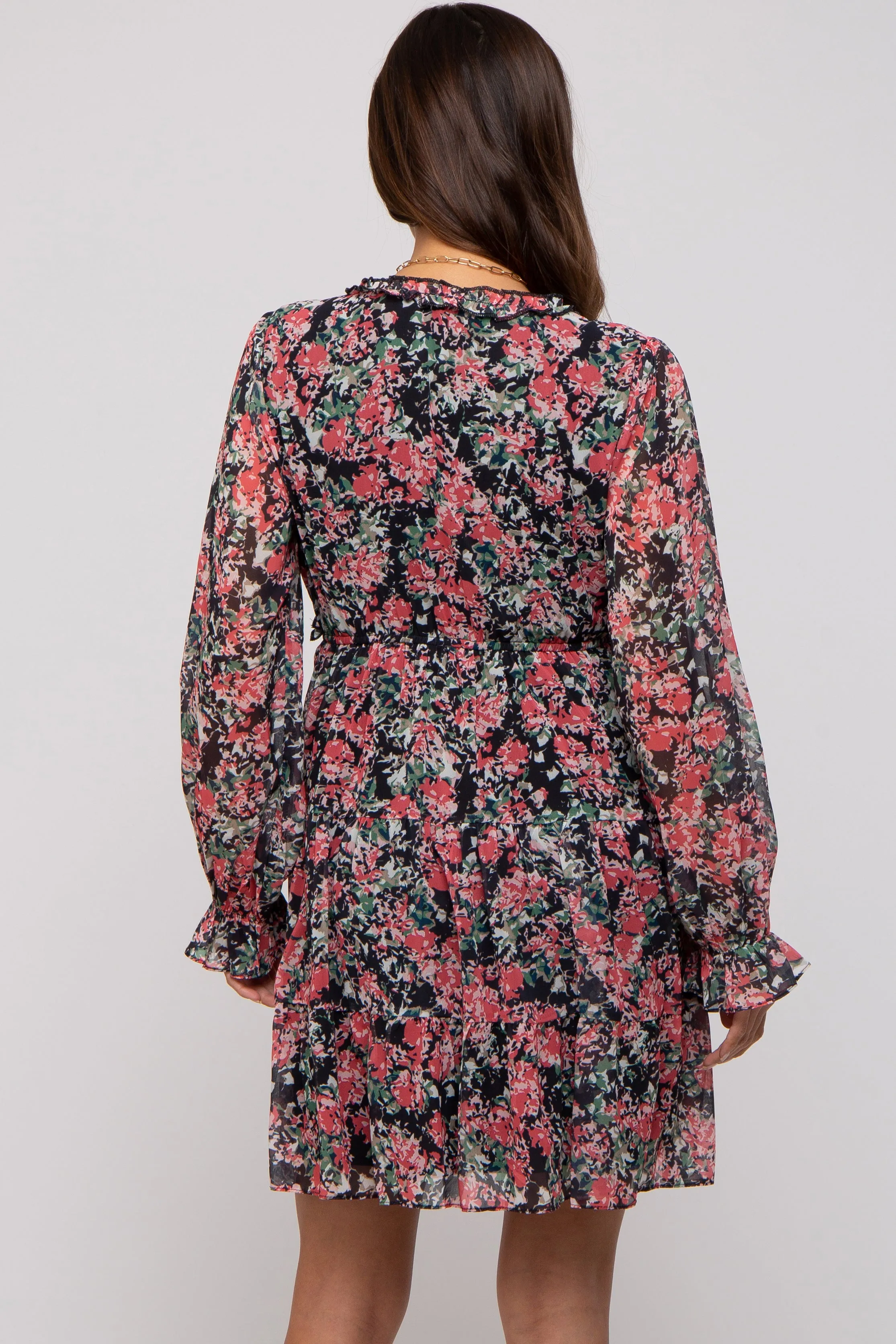 Black Floral Ruffle Accent Maternity Dress sold by Pinkblush product image thumbnail 3