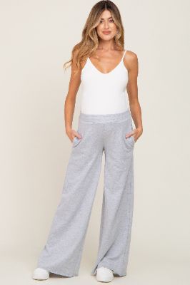 Heather Grey Wide Leg Fray Hem Maternity Sweatpants sold by Pinkblush