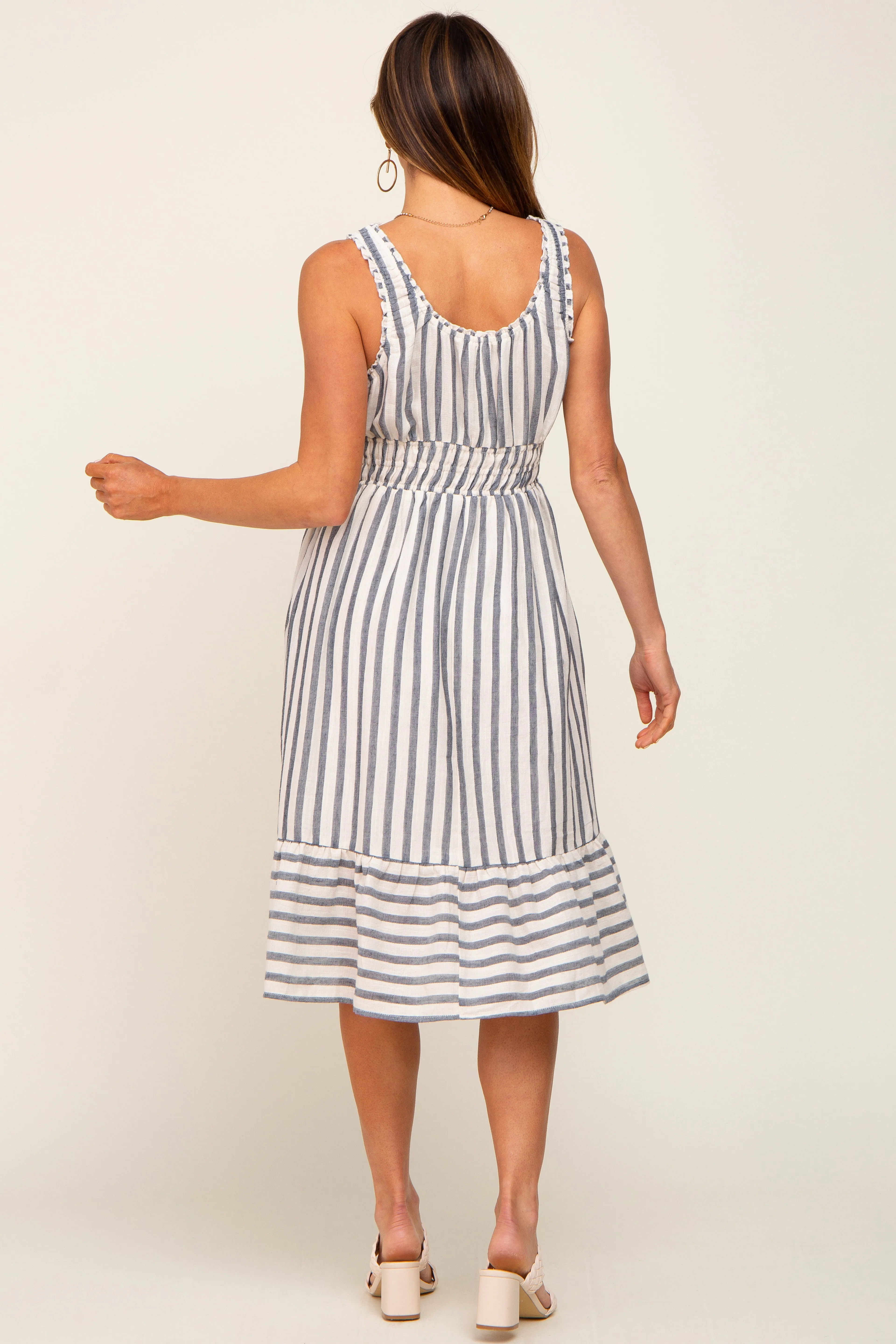 Blue Striped Sleeveless Ruffle Hem Midi Dress sold by Pinkblush product image thumbnail 3