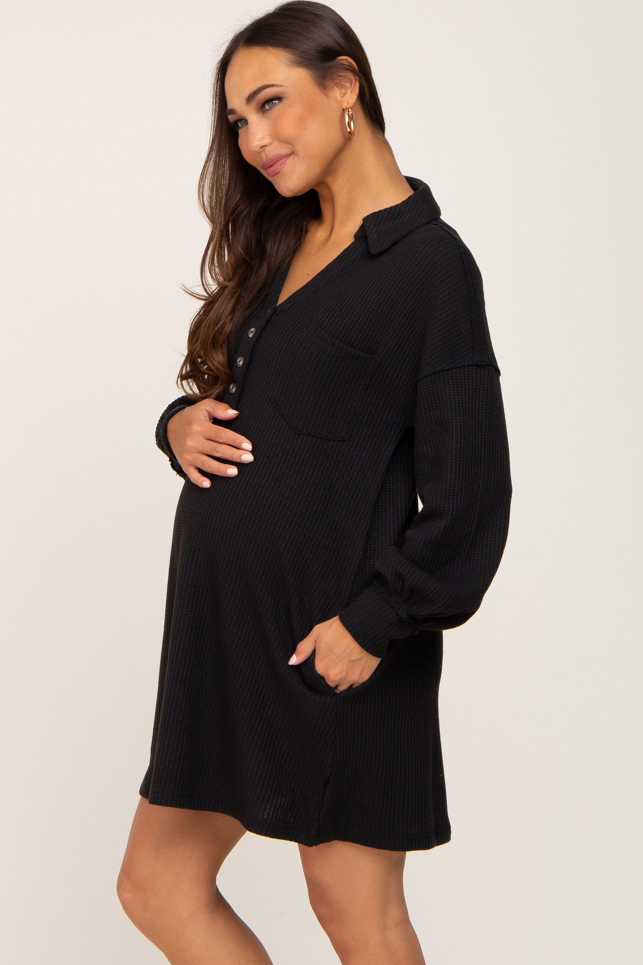 Brown Ribbed Maternity Midi Dress sold by Pinkblush product image thumbnail 5