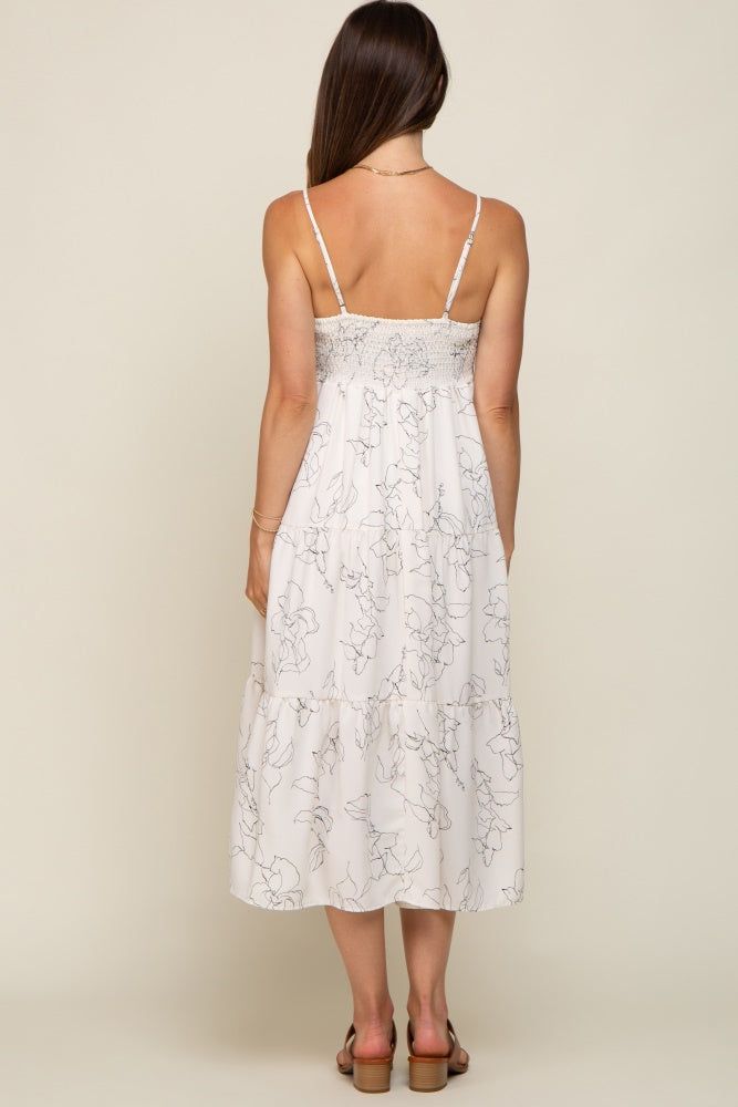 Ivory Floral Square Neck Tiered Maternity Midi Dress sold by Pinkblush product image thumbnail 3