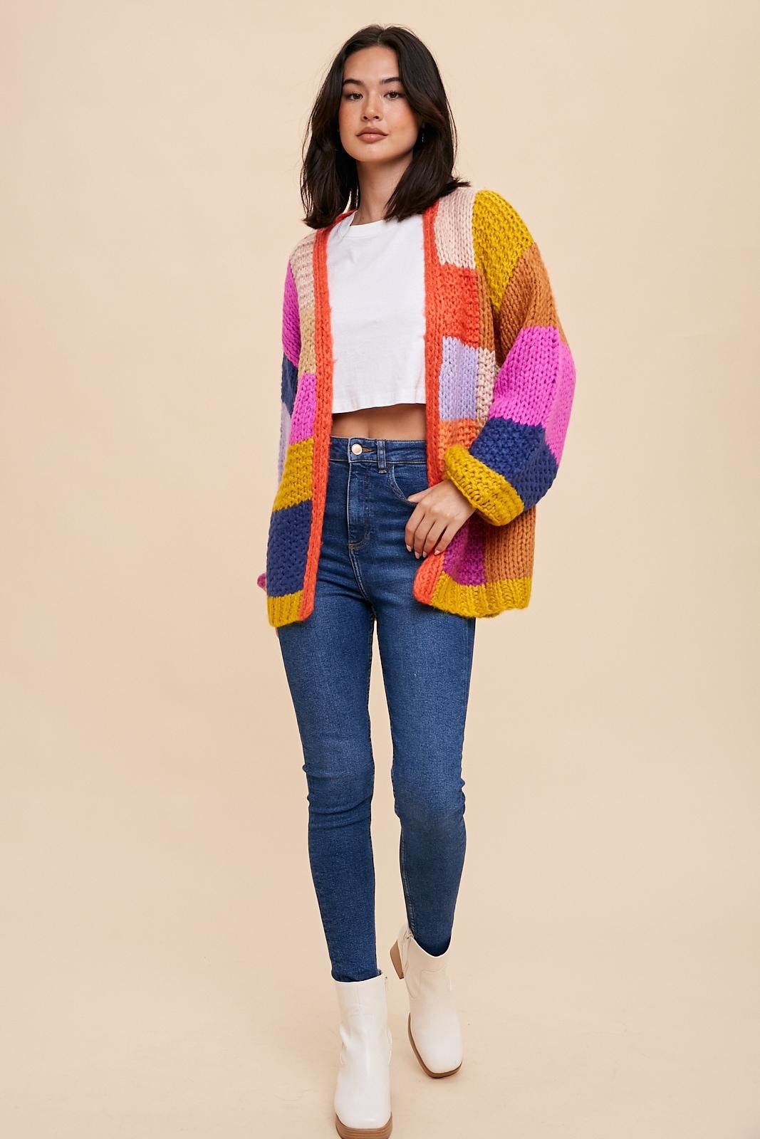 Multi-Color Checkered Thick Knit Cardigan sold by Pinkblush product image thumbnail 4