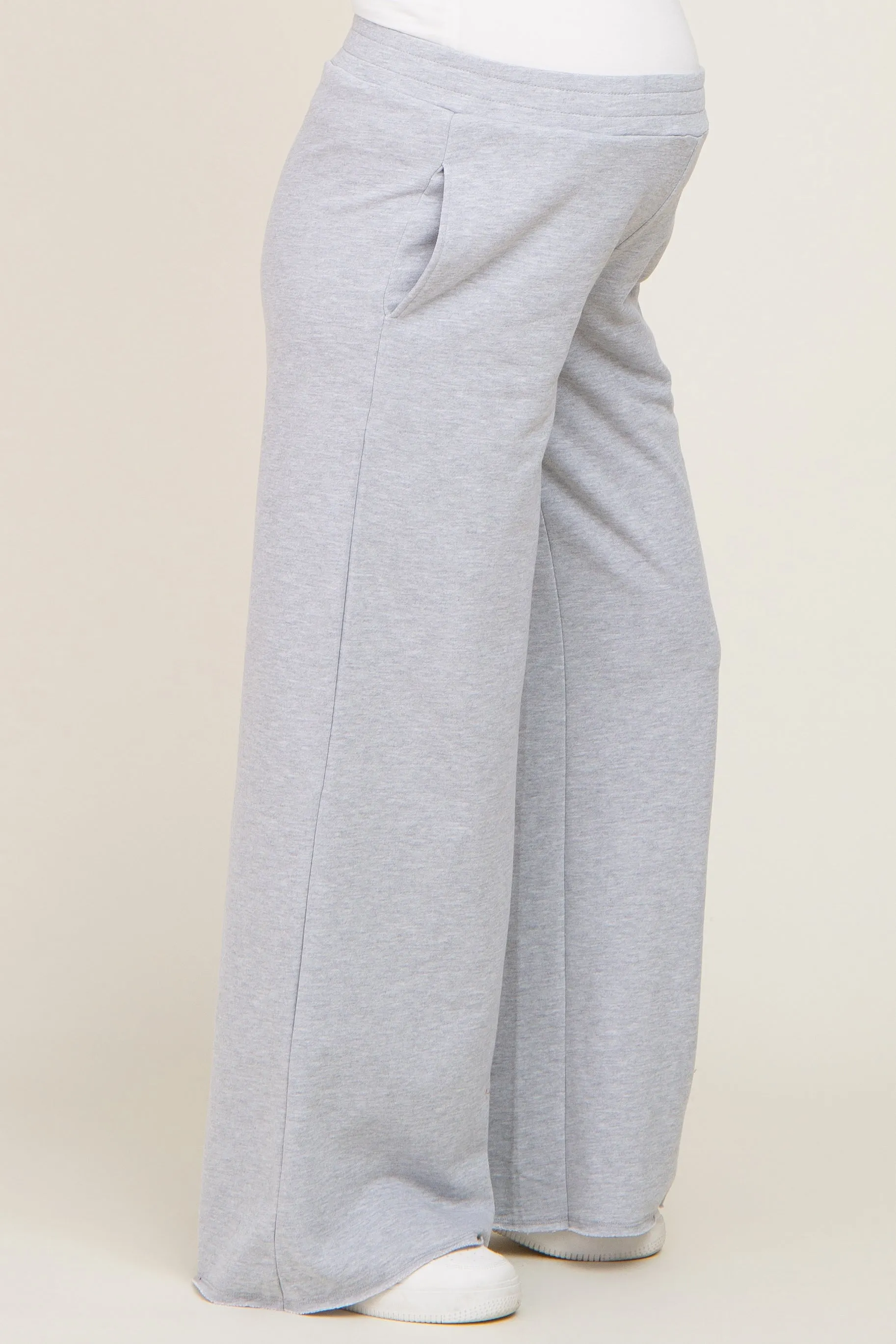 Heather Grey Wide Leg Fray Hem Maternity Sweatpants sold by Pinkblush product image thumbnail 3