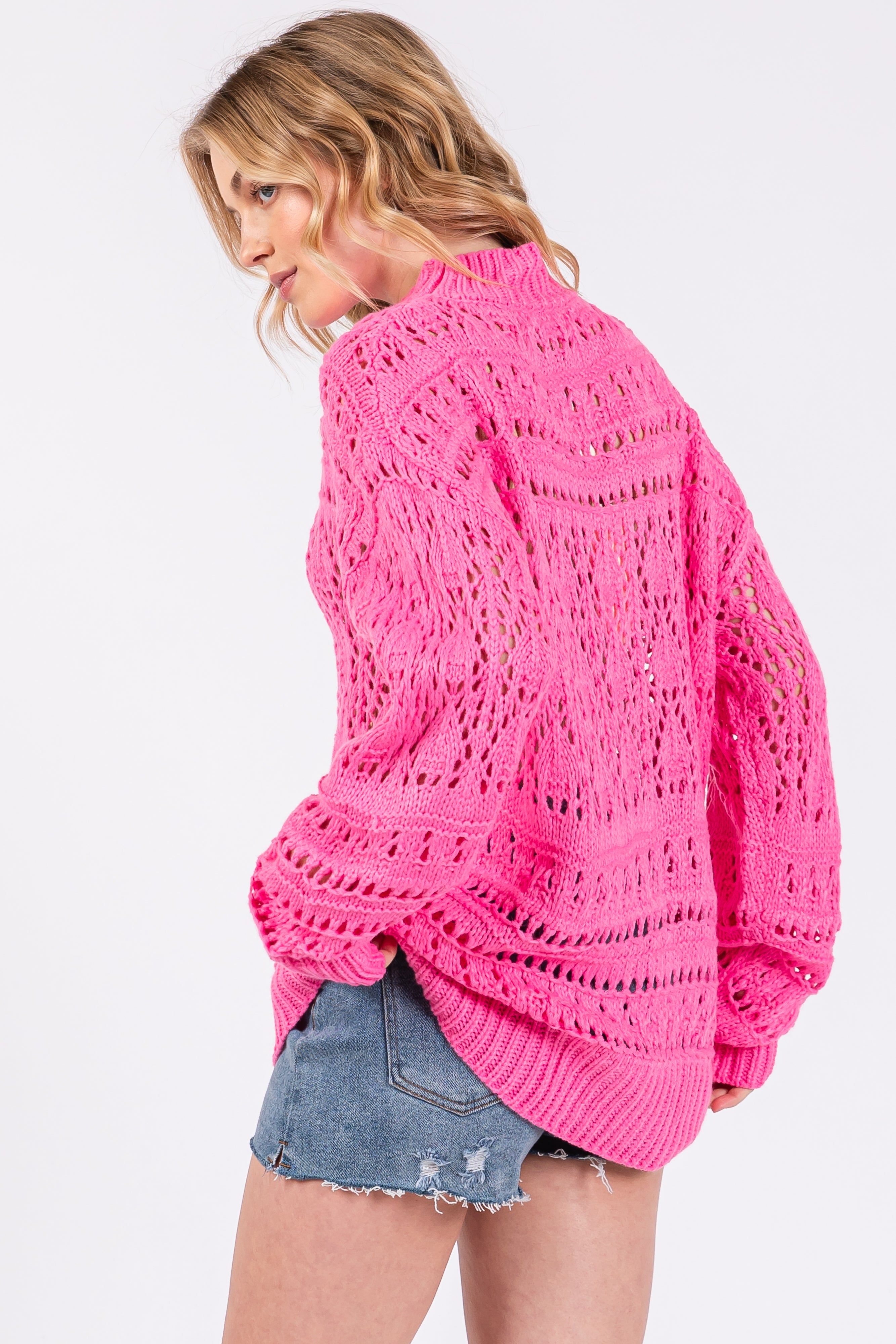 Fuchsia Open Knit Sweater sold by Pinkblush product image thumbnail 5