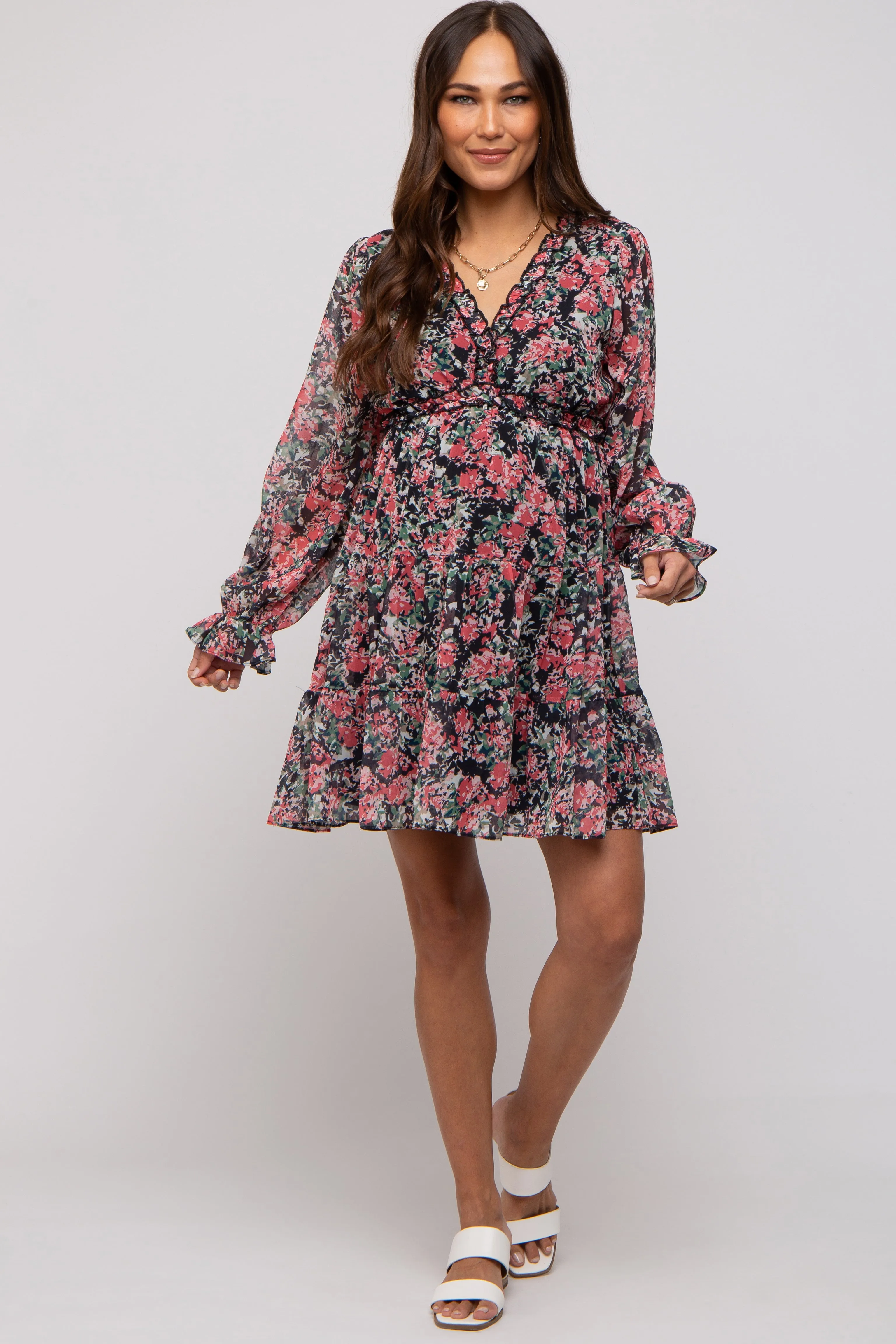 Black Floral Ruffle Accent Maternity Dress sold by Pinkblush product image thumbnail 4