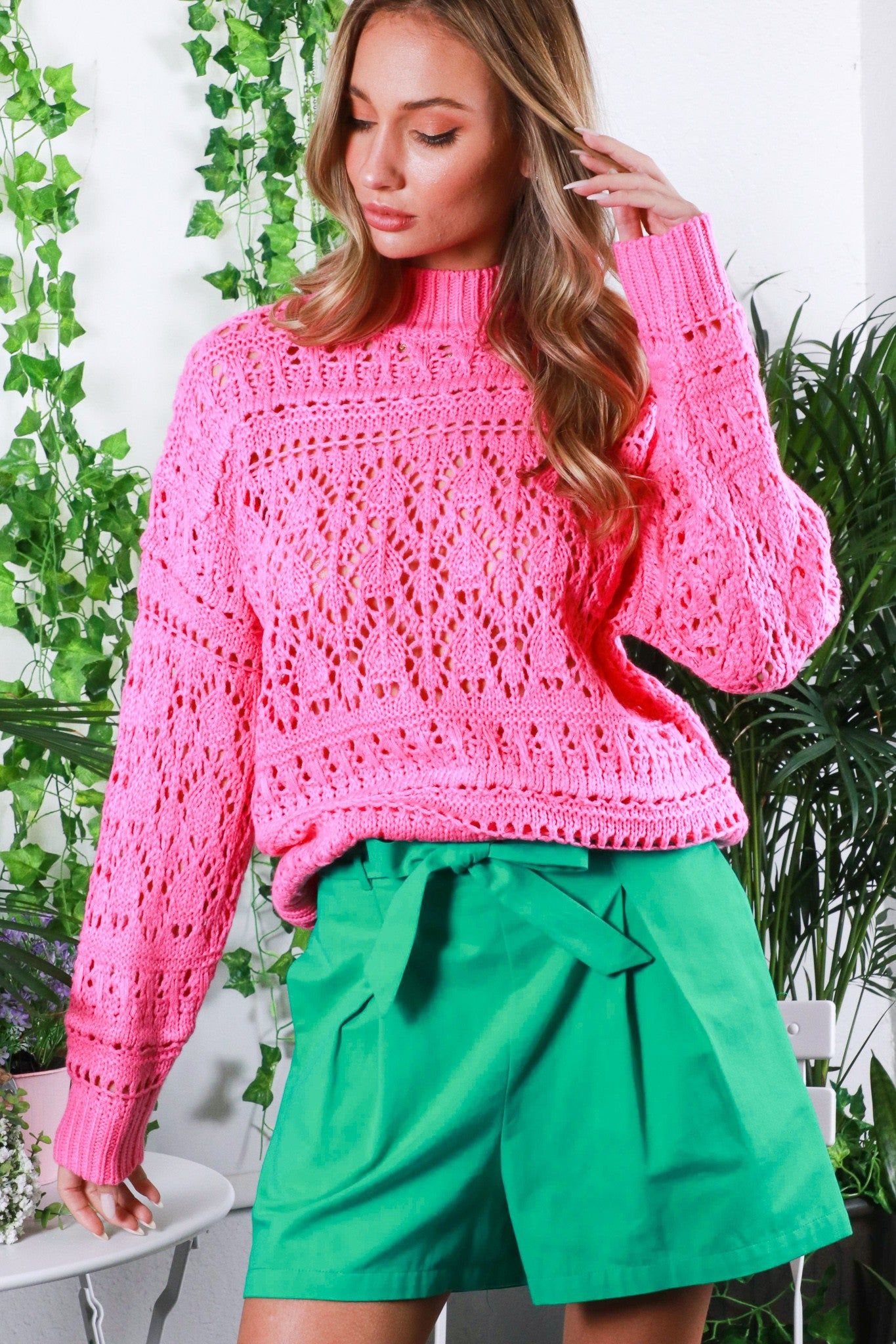 Fuchsia Open Knit Sweater sold by Pinkblush product image thumbnail 2