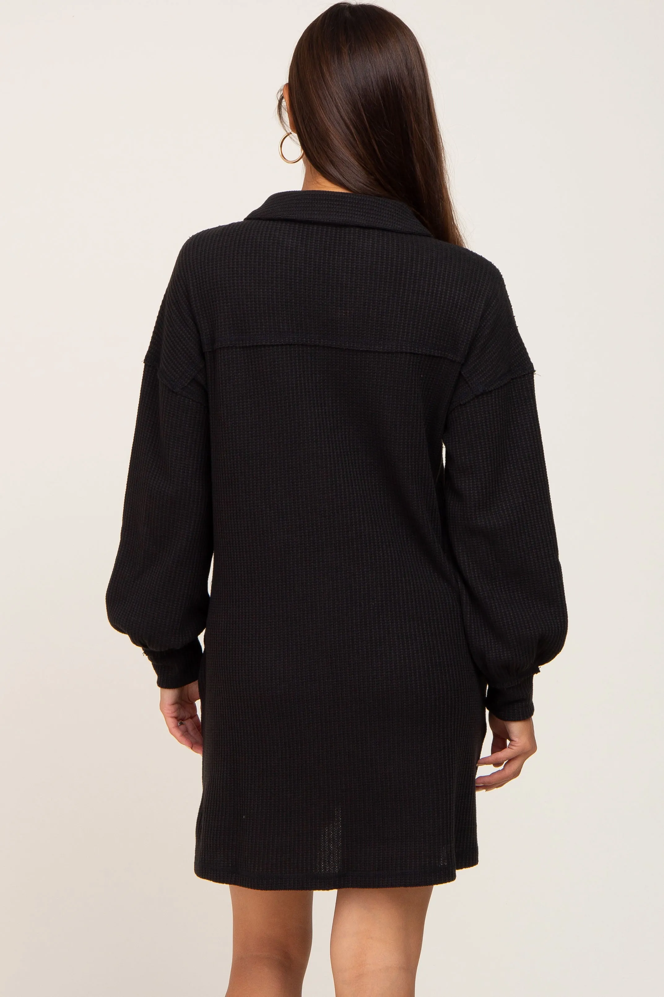 Black Waffle Knit Collared Long Sleeve Maternity Dress sold by Pinkblush product image thumbnail 3