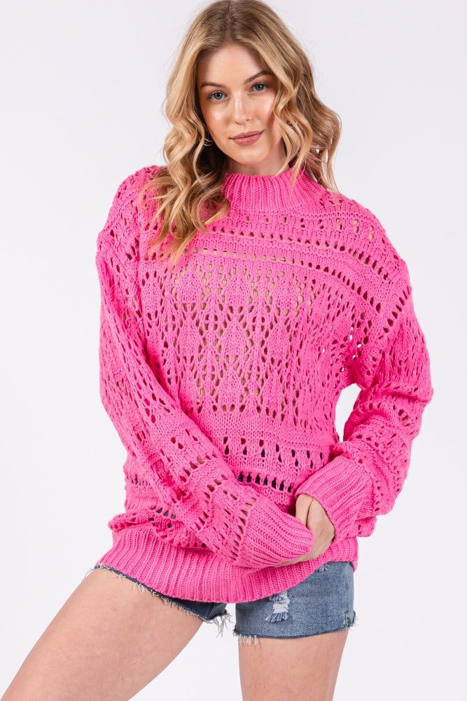 Fuschsia Open Knit Sweater sold by Pinkblush product image thumbnail 3