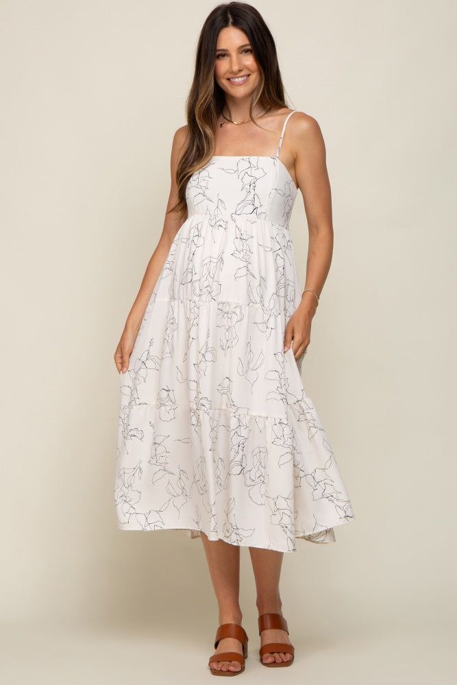 Ivory Floral Square Neck Tiered Maternity Midi Dress sold by Pinkblush