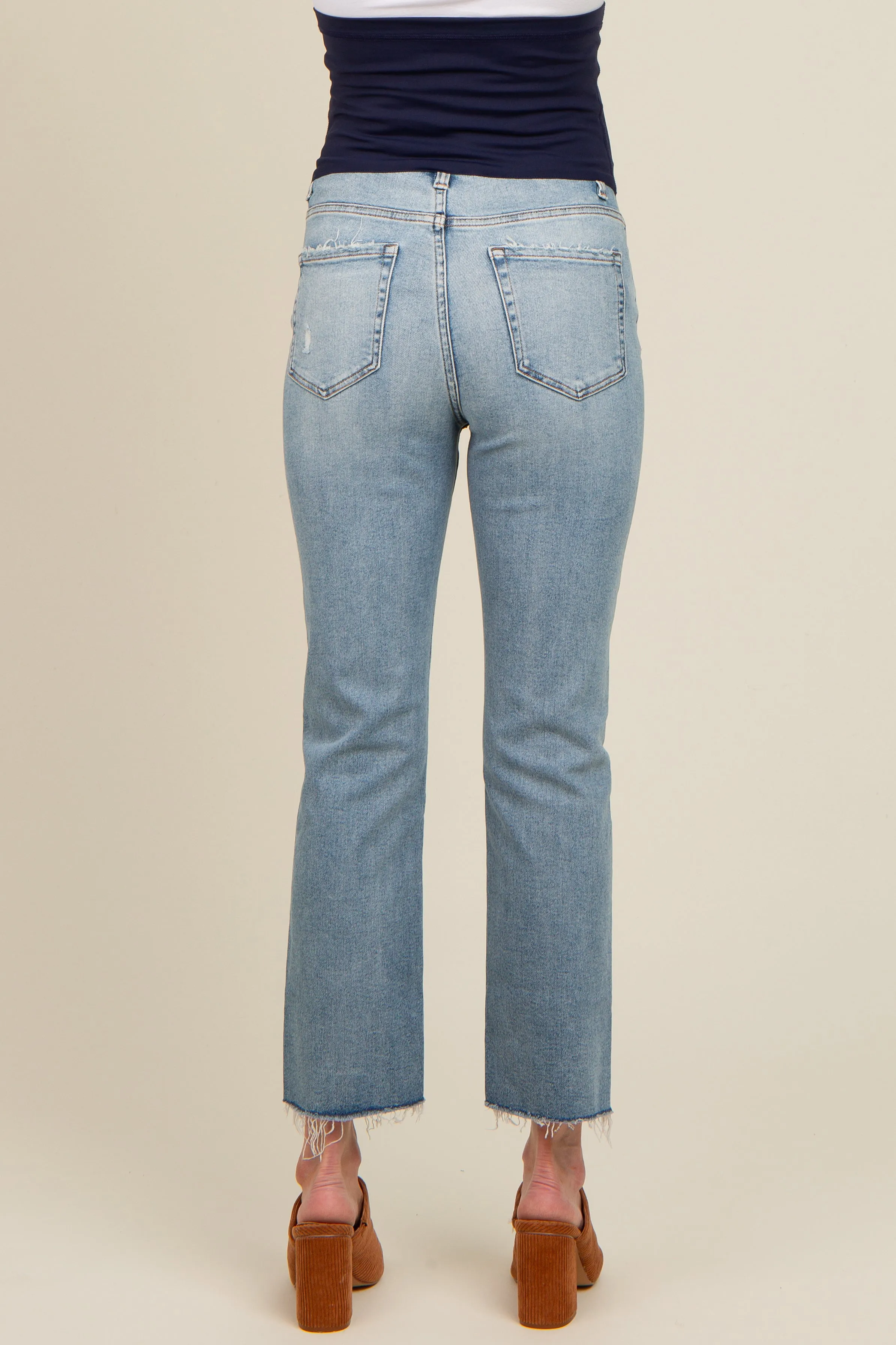 Blue Fringe Hem Cropped Slim Straight Maternity Jeans sold by Pinkblush product image thumbnail 5