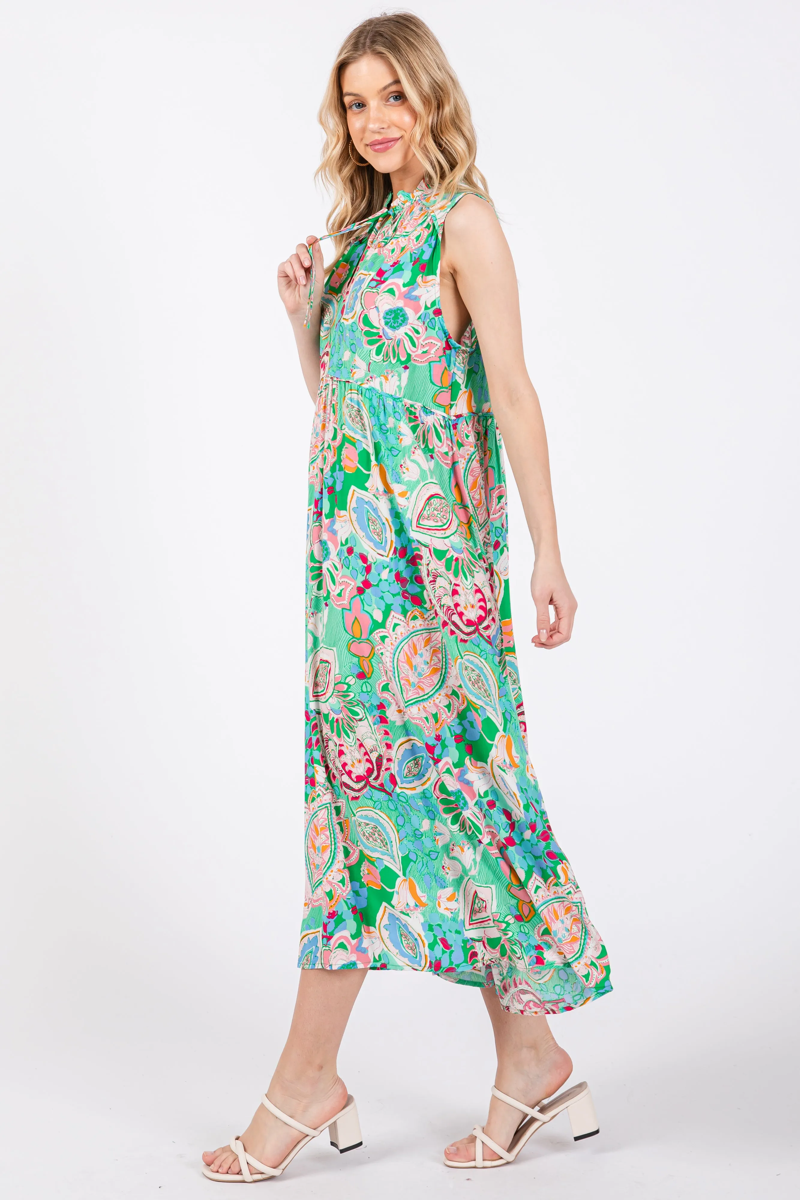 Emerald Green Floral Paisley Mock Neck Midi Dress sold by Pinkblush product image thumbnail 2