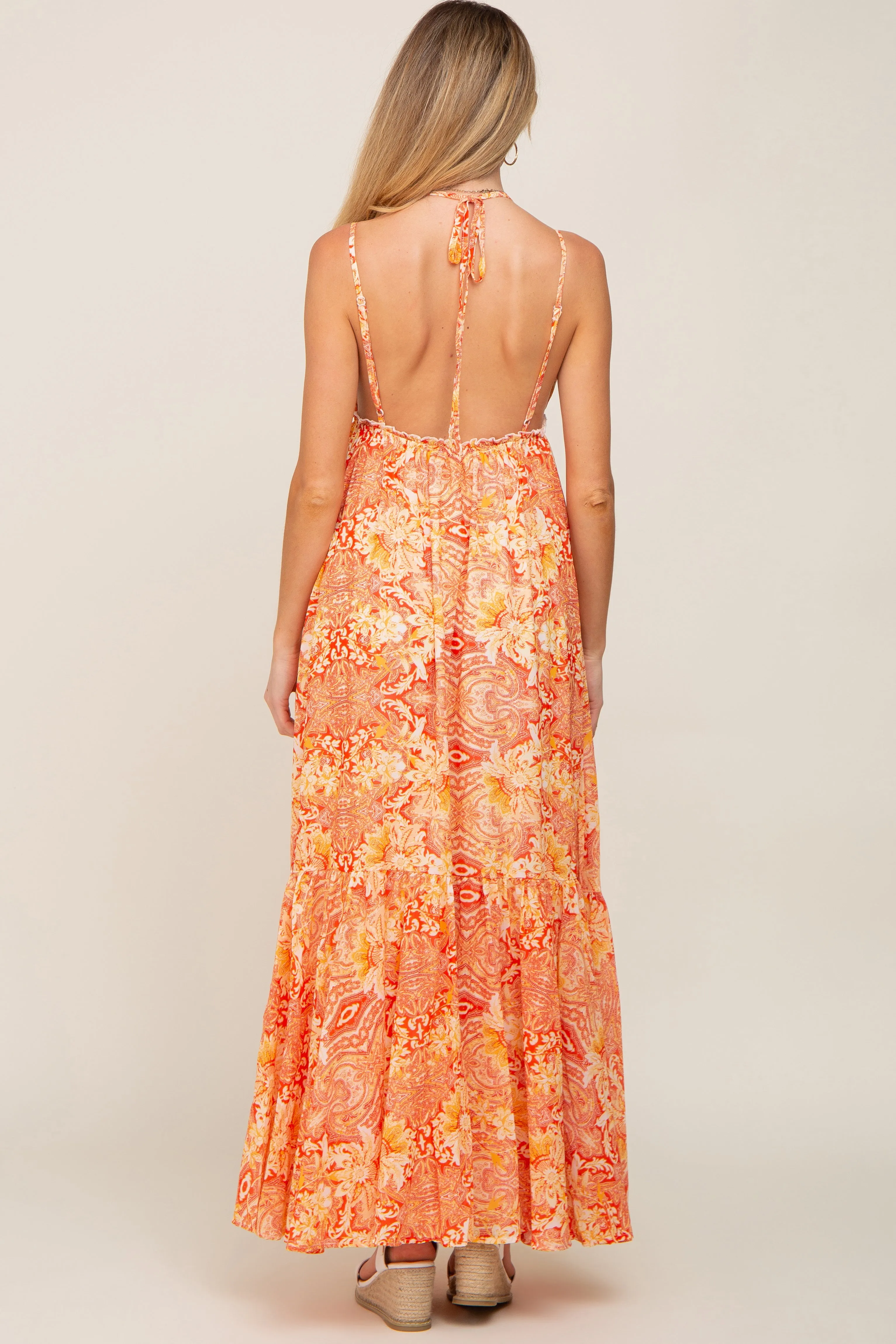 Orange Printed Halter Maternity Dress sold by Pinkblush product image thumbnail 4