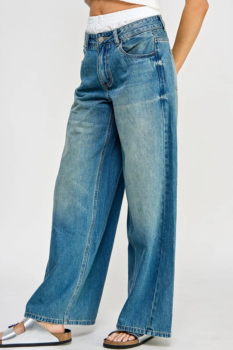Denim Blue Super Wide Leg Boxer Jeans sold by Pinkblush product image thumbnail 5