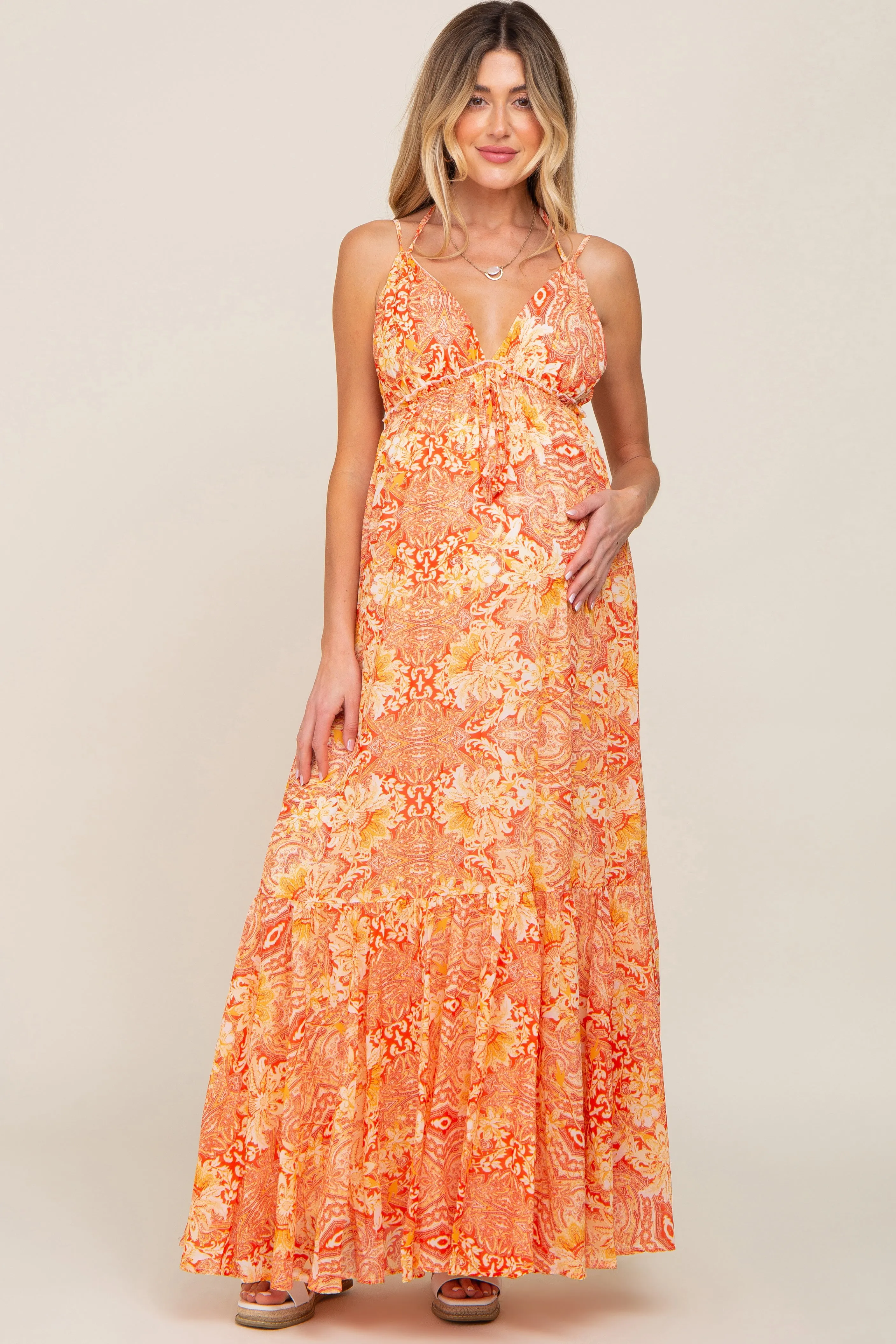 Orange Printed Halter Maternity Dress sold by Pinkblush product image thumbnail 2