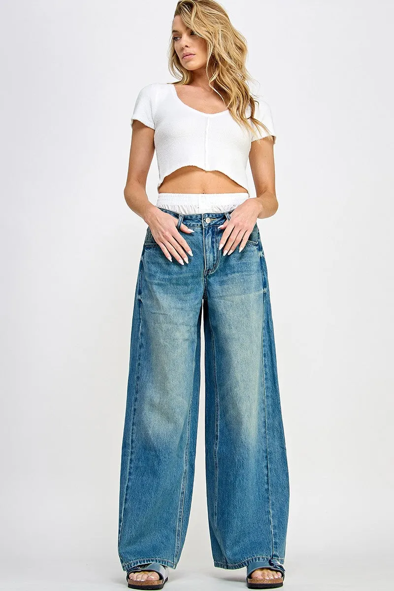 Denim Blue Super Wide Leg Boxer Jeans sold by Pinkblush product image thumbnail 2