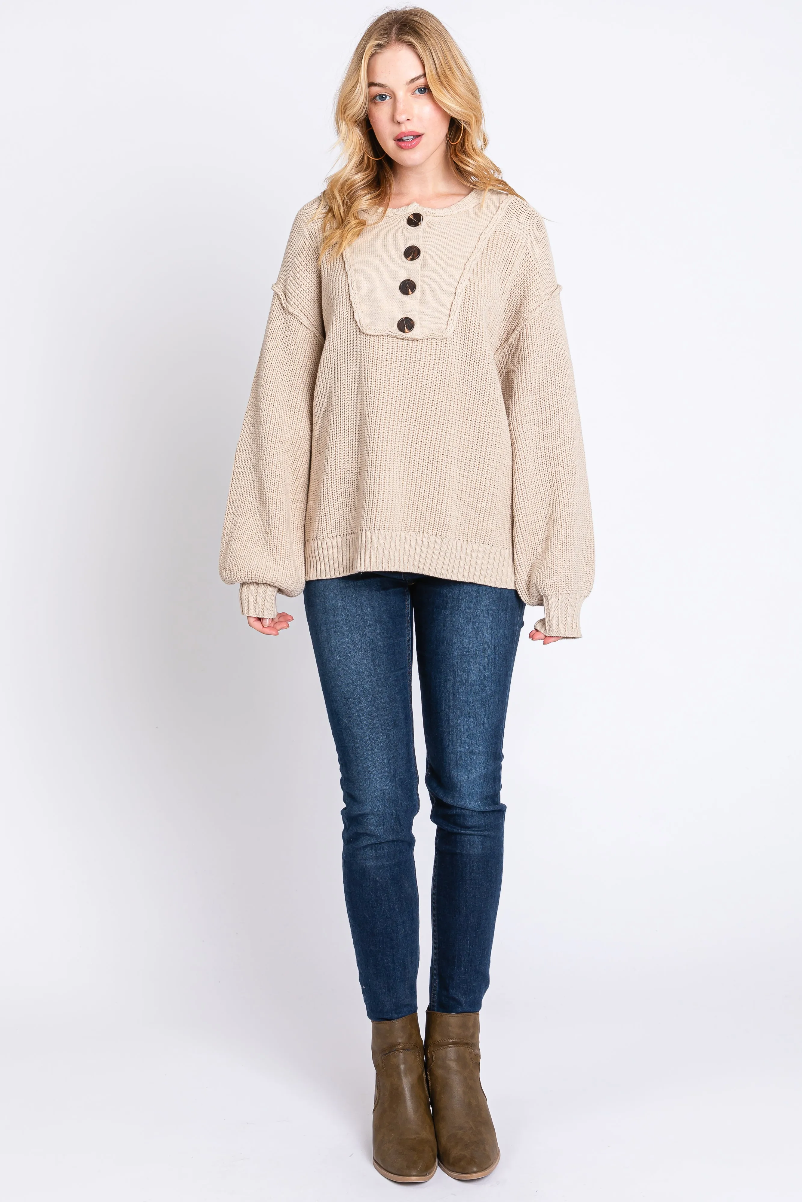 Beige Front Button Knit Sweater sold by Pinkblush product image thumbnail 4