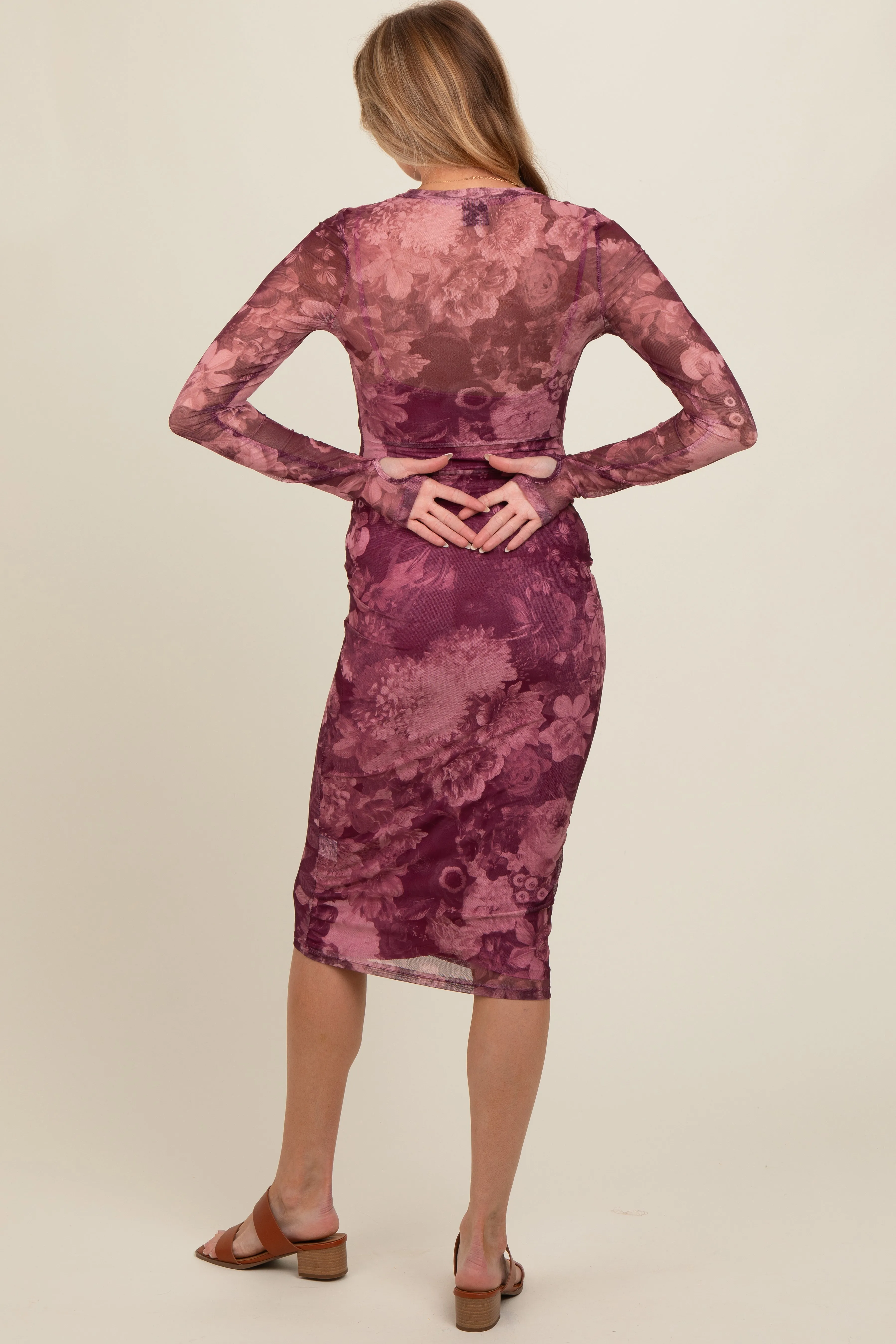 Magenta Floral Mesh Midi Maternity Dress sold by Pinkblush product image thumbnail 4