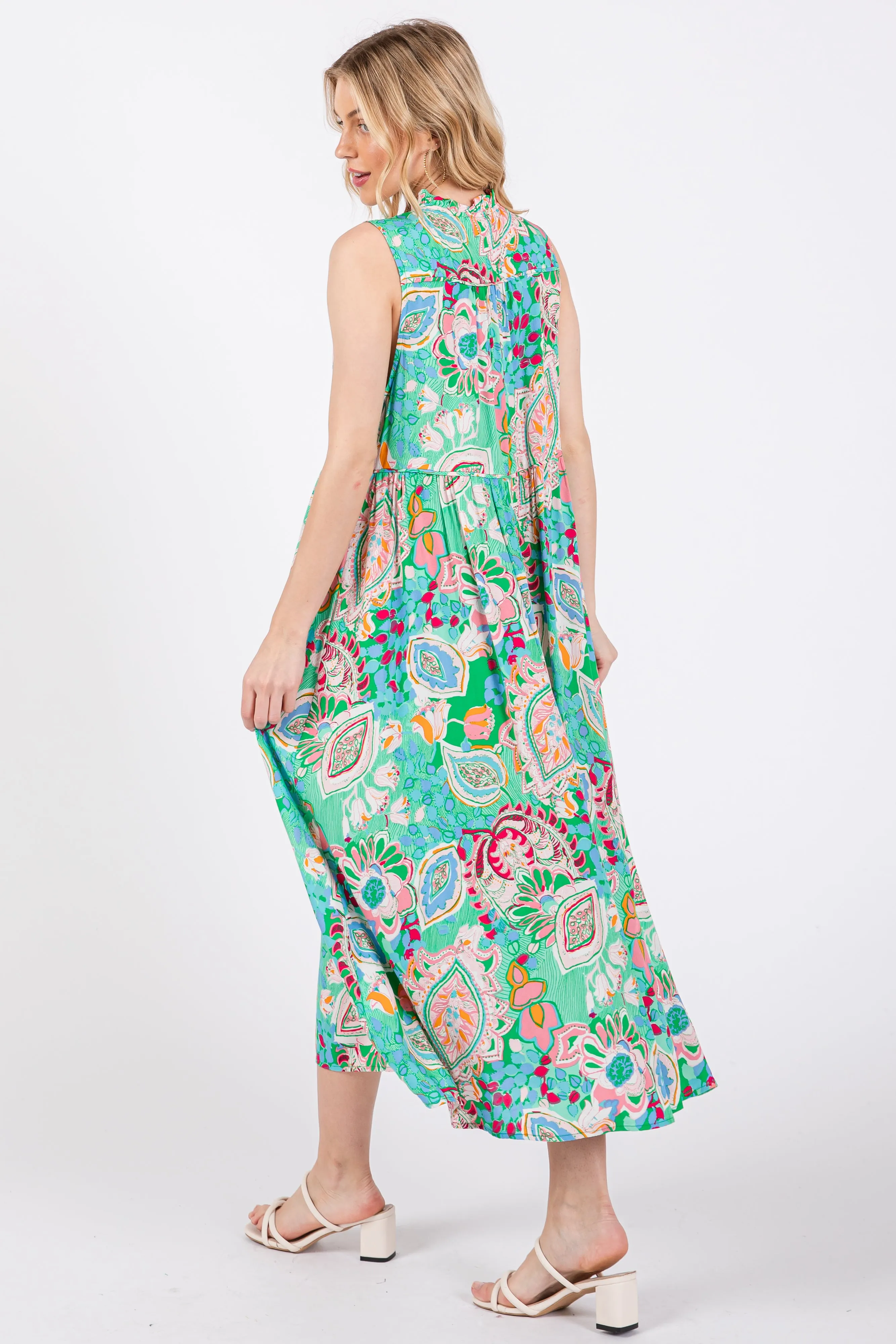 Emerald Green Floral Paisley Mock Neck Midi Dress sold by Pinkblush product image thumbnail 3