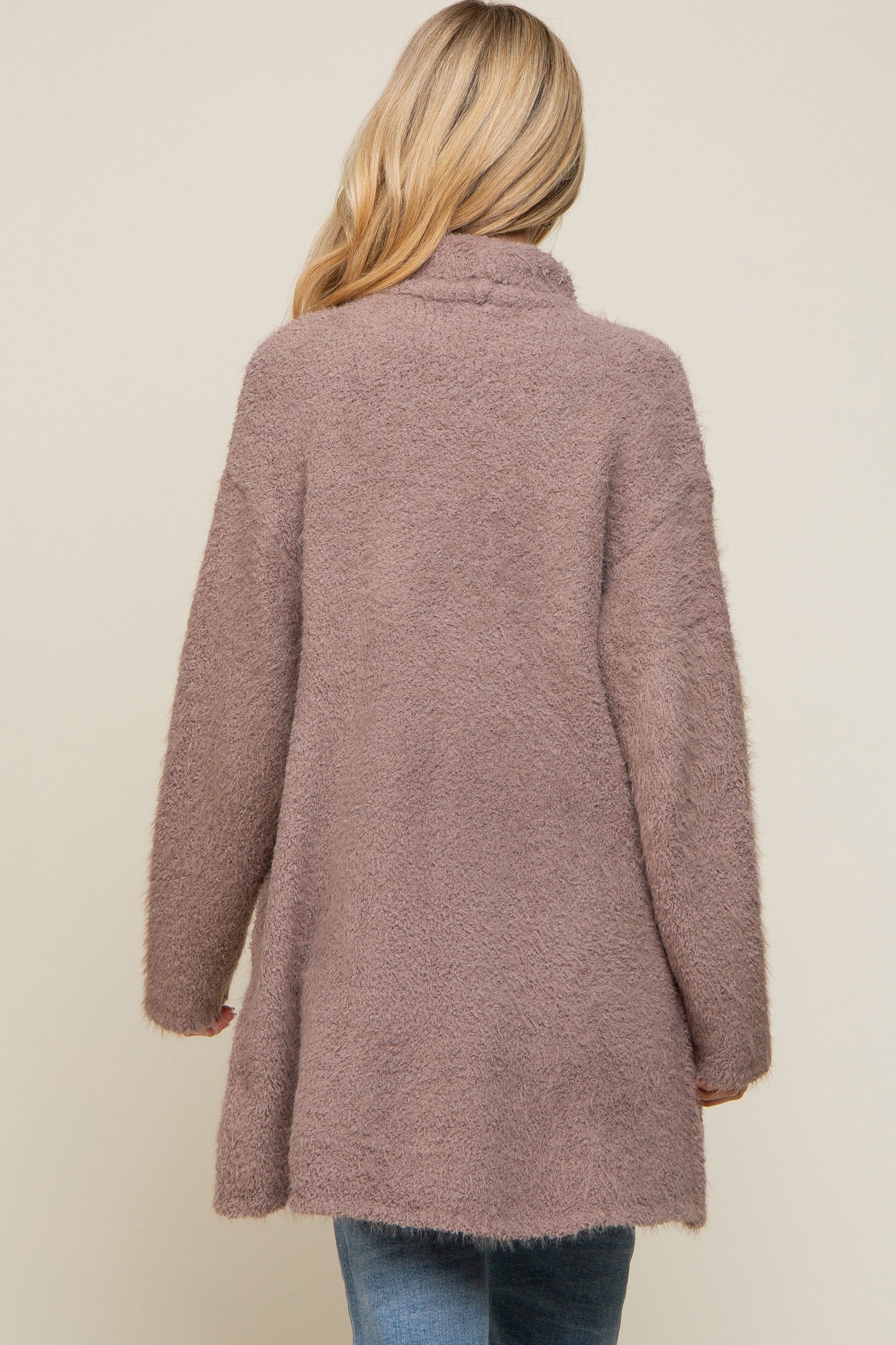 Mocha Fuzzy Knit Draped Maternity Cardigan sold by Pinkblush product image thumbnail 4
