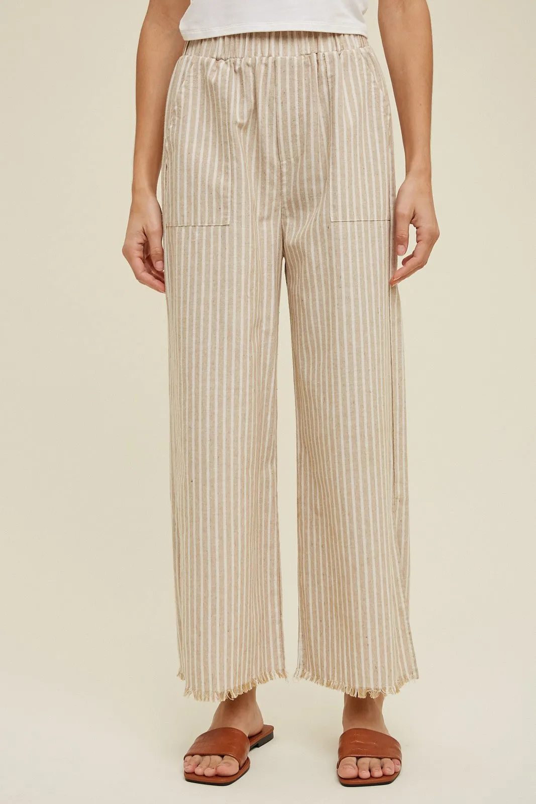 Taupe Striped Linen Slit Hem Pants sold by Pinkblush product image thumbnail 2