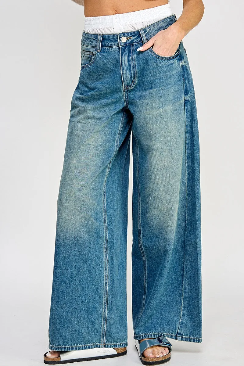 Denim Blue Super Wide Leg Boxer Jeans sold by Pinkblush product image thumbnail 3