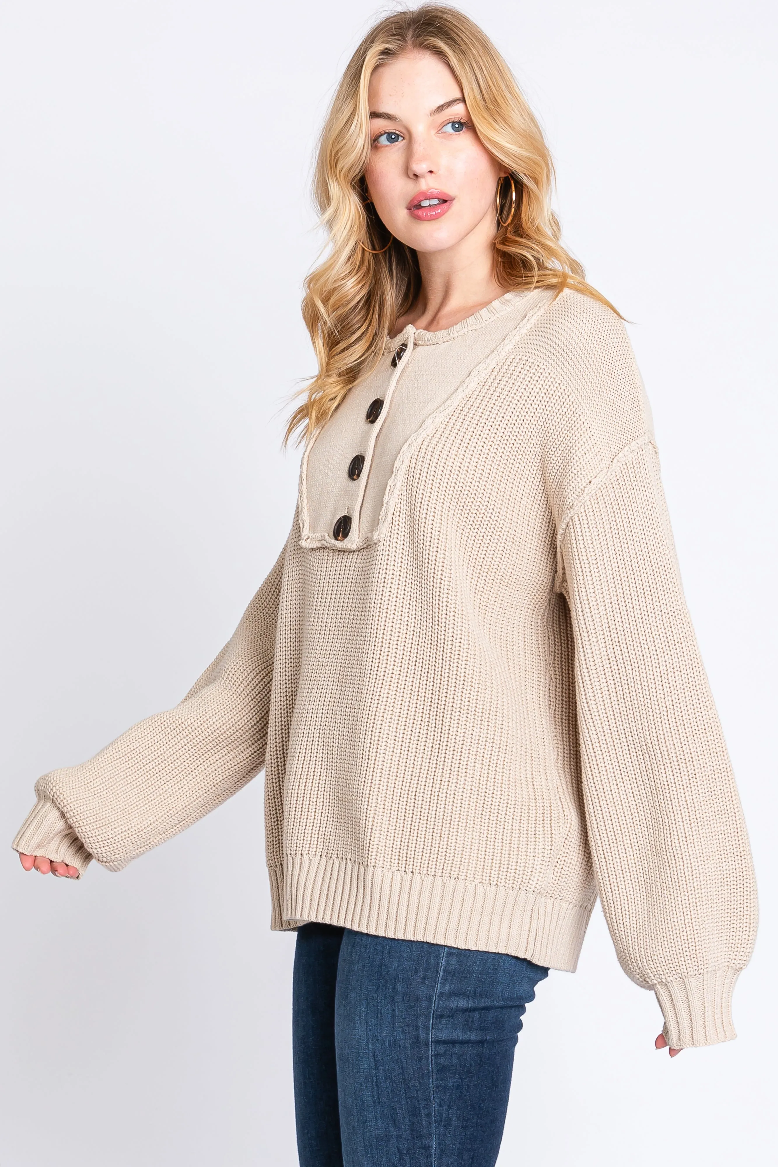 Beige Front Button Knit Sweater sold by Pinkblush product image thumbnail 2
