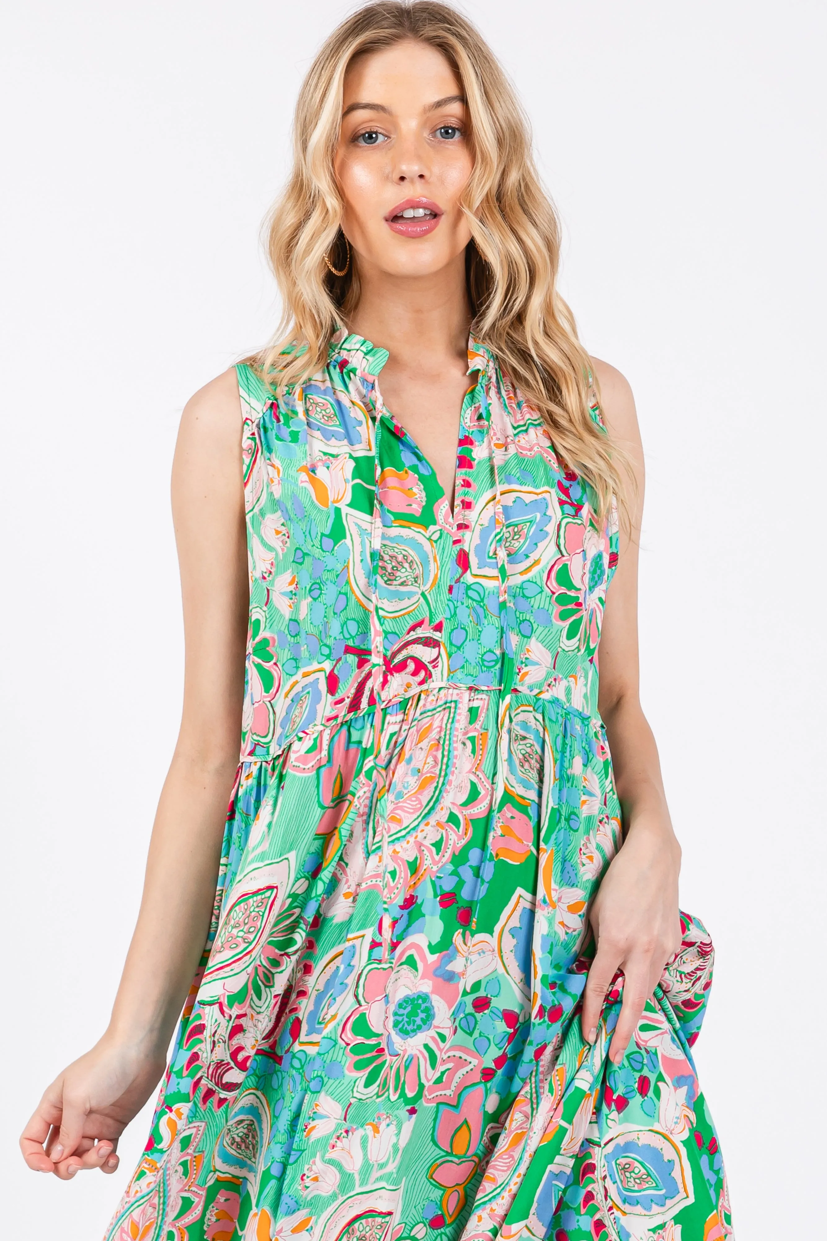 Emerald Green Floral Paisley Mock Neck Midi Dress sold by Pinkblush product image thumbnail 4