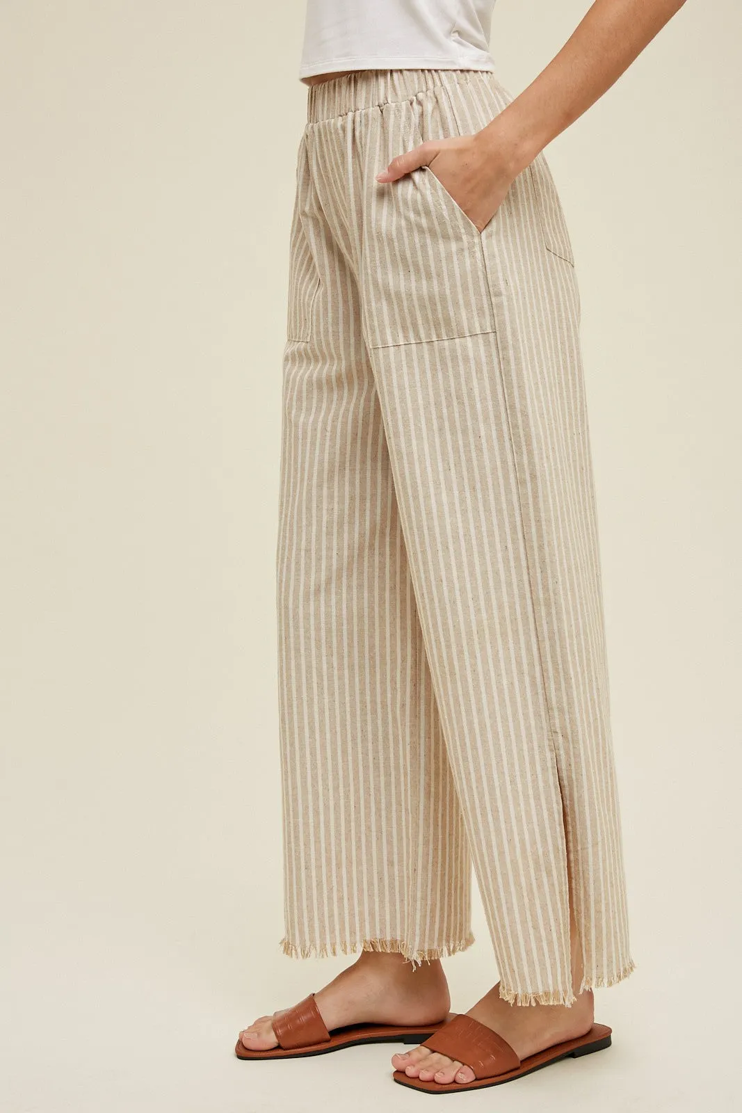 Taupe Striped Linen Slit Hem Pants sold by Pinkblush product image thumbnail 3