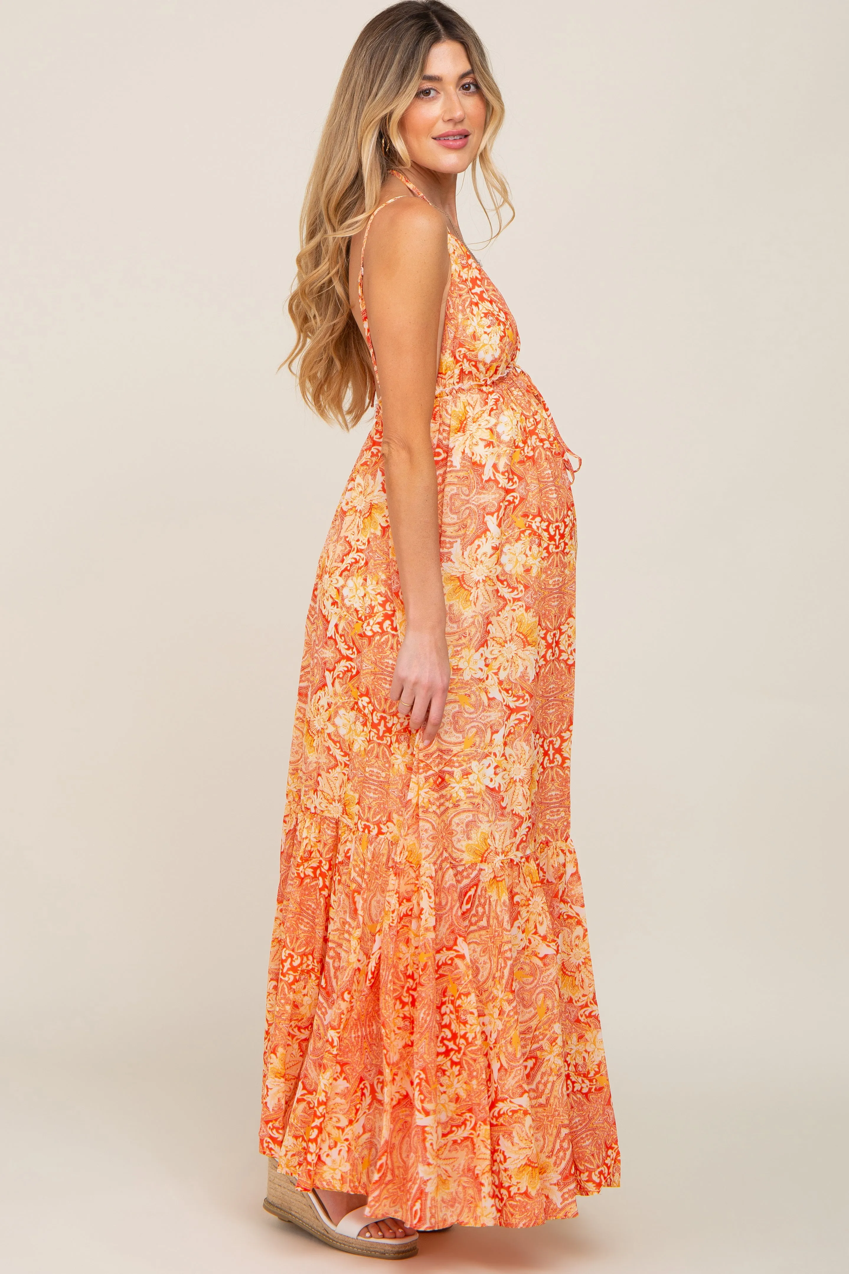 Orange Printed Halter Maternity Dress sold by Pinkblush product image thumbnail 3