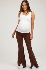 Brown Terry Flare Maternity Lounge Pants sold by Pinkblush