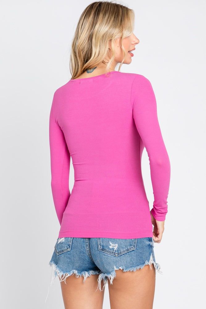 Fuchsia Ribbed Long Sleeve Top sold by Pinkblush product image thumbnail 3