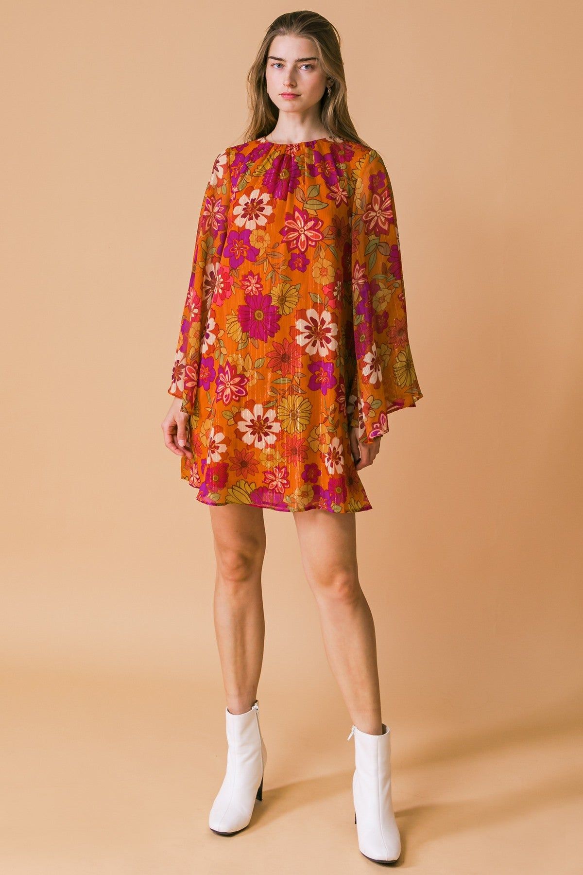 Rust Floral Shift Dress sold by Pinkblush