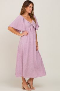 Pink Textured Dot Front Tie Ruffle Sleeve Midi Dress sold by Pinkblush