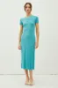 Turquoise Rib Knit Back Slit Maternity Dress sold by Pinkblush
