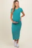 Turquoise Rib Knit Back Slit Maternity Dress sold by Pinkblush