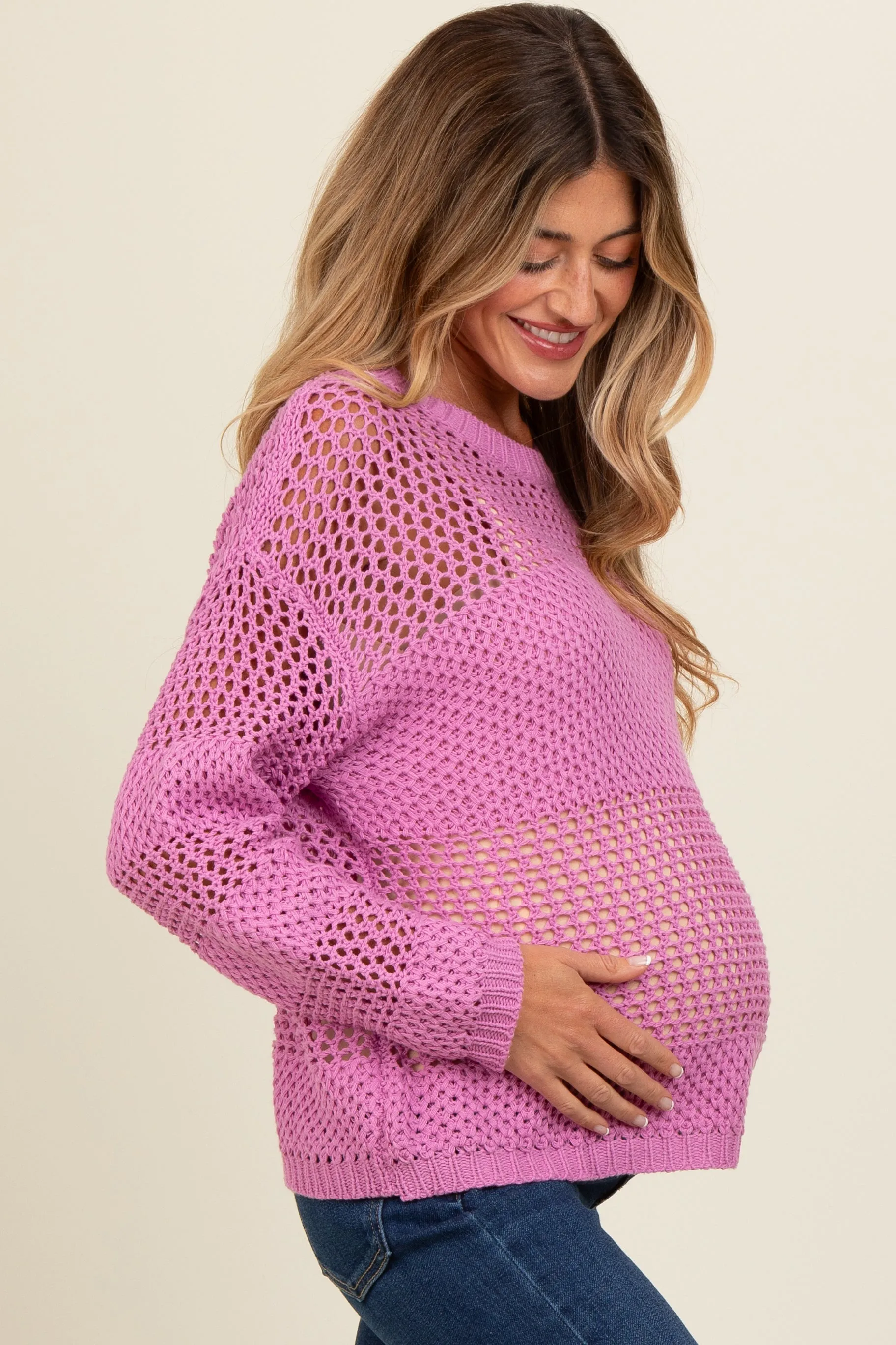 Purple Striped Open Knit Maternity Sweater sold by Pinkblush product image thumbnail 2