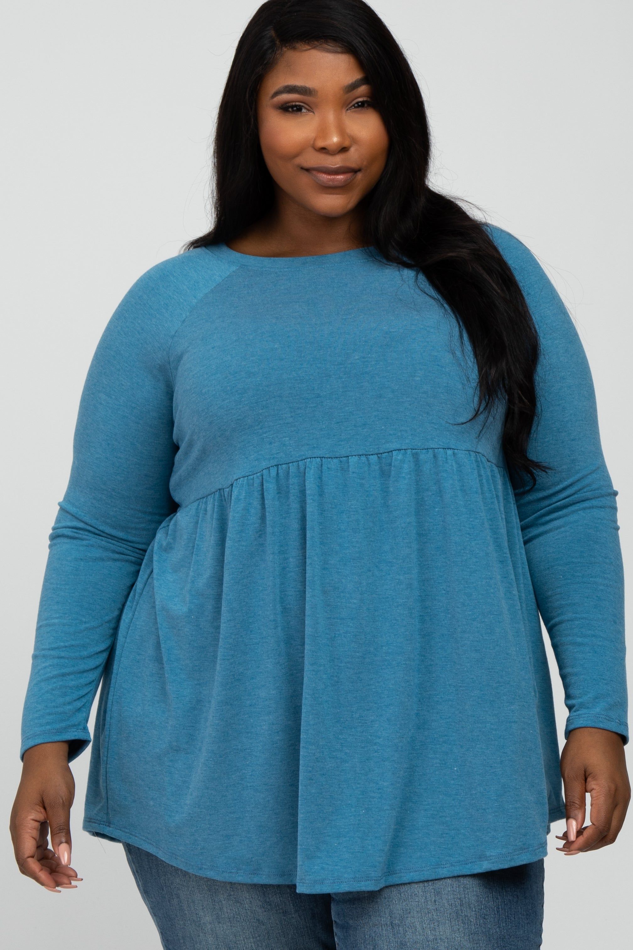 Teal Solid Long Sleeve Peplum Plus Maternity Top sold by Pinkblush product image thumbnail 3