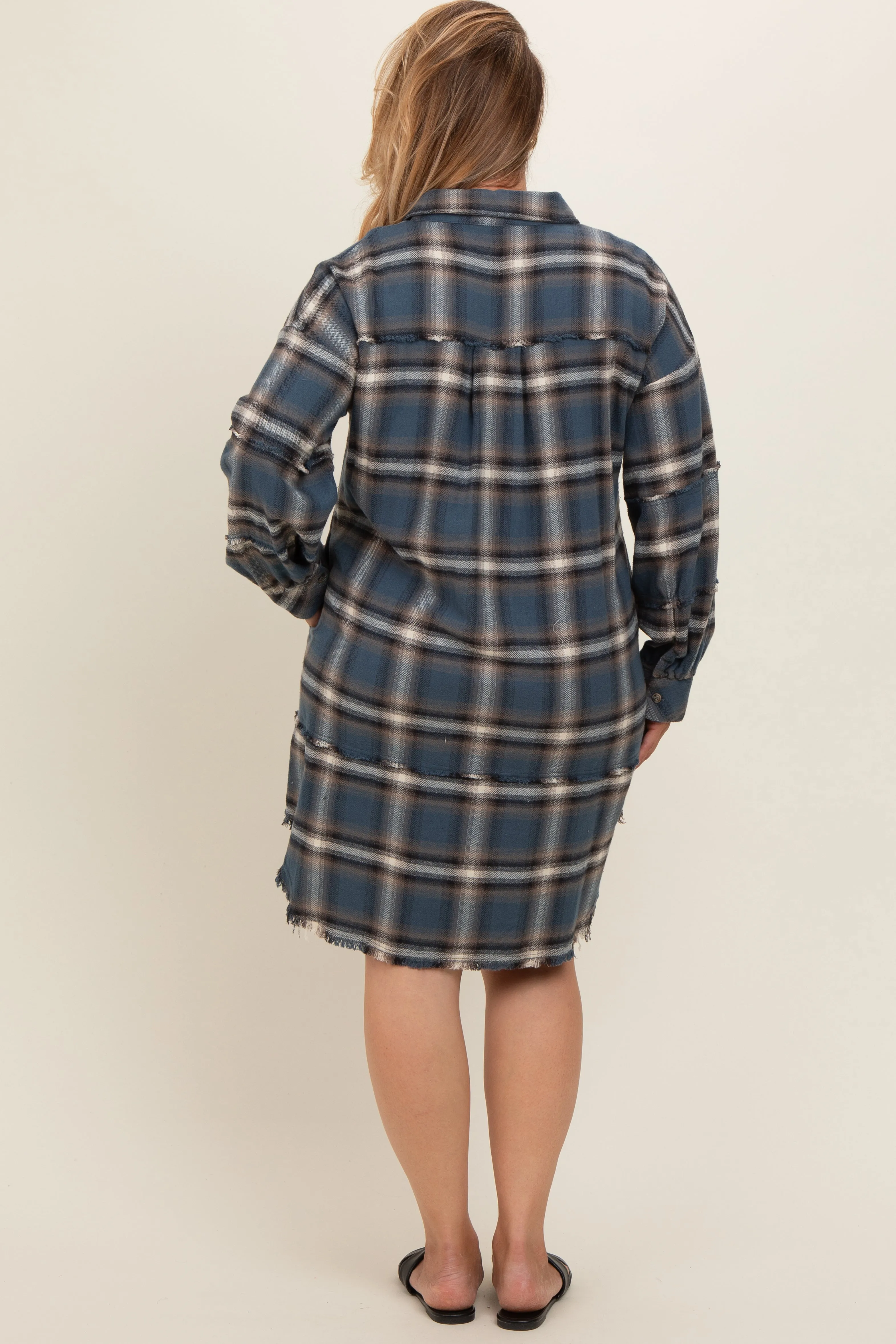 Blue Plaid Button Down Raw Hem Plus Maternity Dress sold by Pinkblush product image thumbnail 4