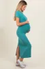 Turquoise Rib Knit Back Slit Maternity Dress sold by Pinkblush