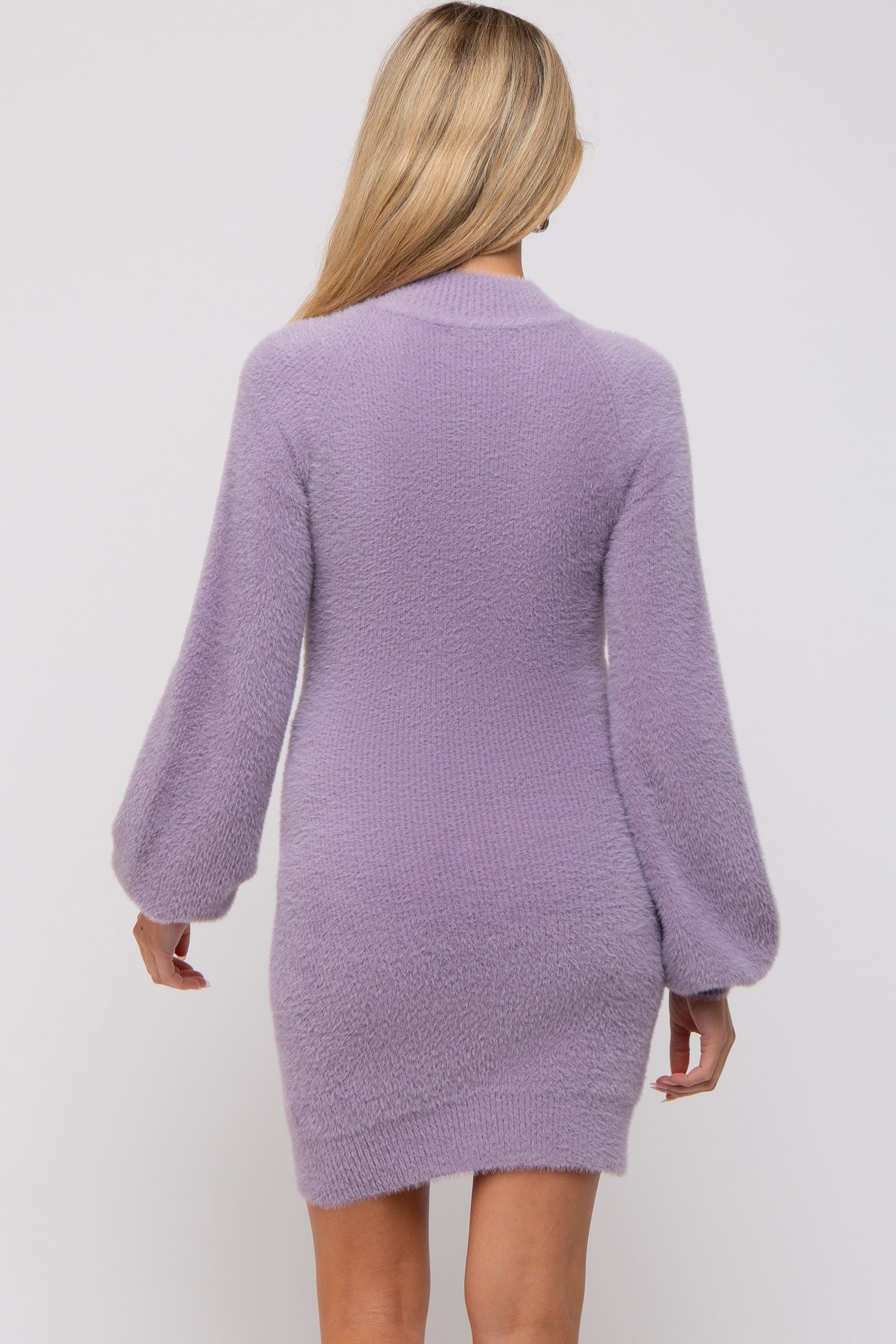 Lavender Fuzzy Knit Puff Sleeve Maternity Sweater Dress sold by Pinkblush product image thumbnail 4