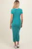 Turquoise Rib Knit Back Slit Maternity Dress sold by Pinkblush