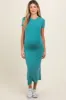 Turquoise Rib Knit Back Slit Maternity Dress sold by Pinkblush