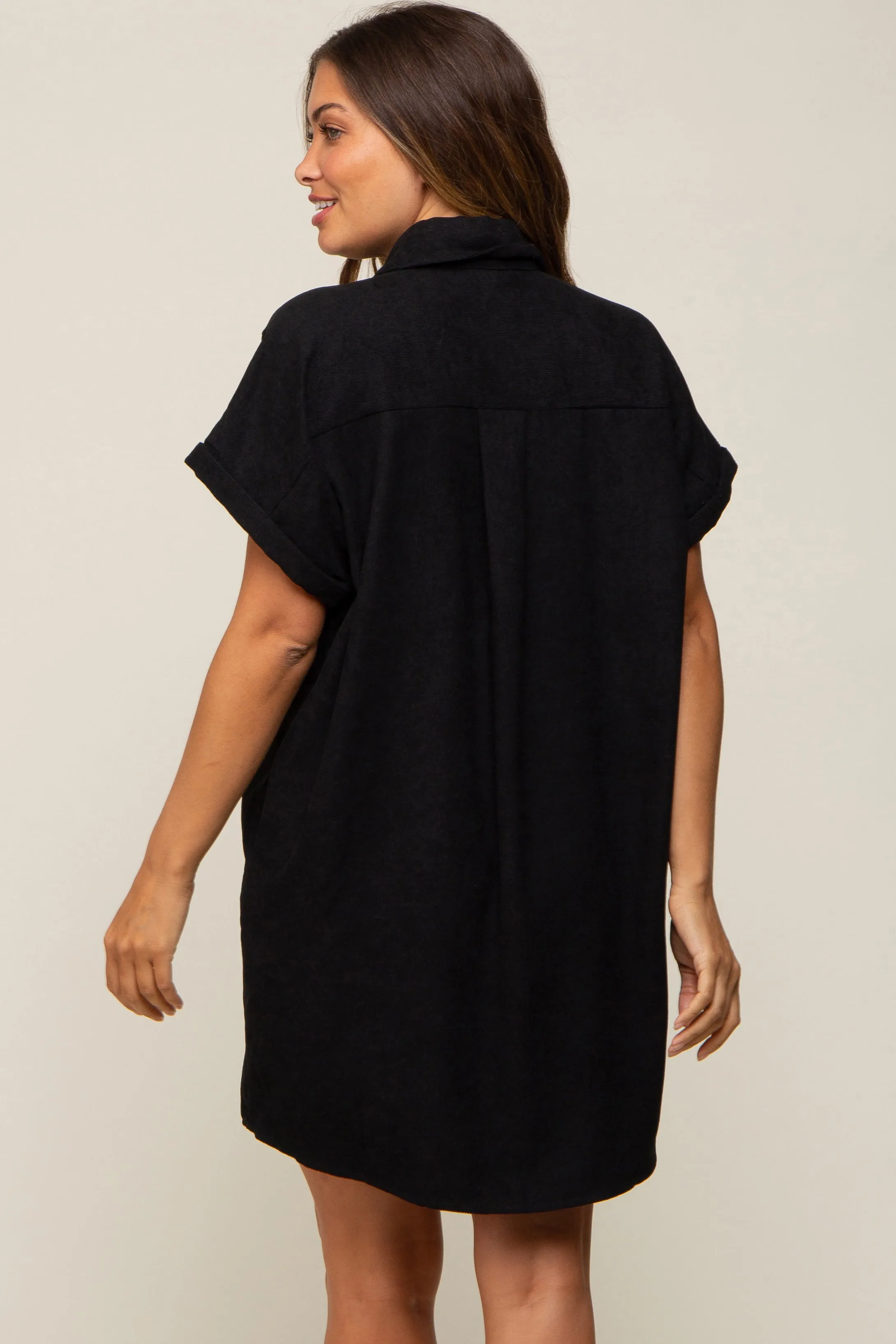 Black Ribbed Button Down Maternity Mini Dress sold by Pinkblush product image thumbnail 4