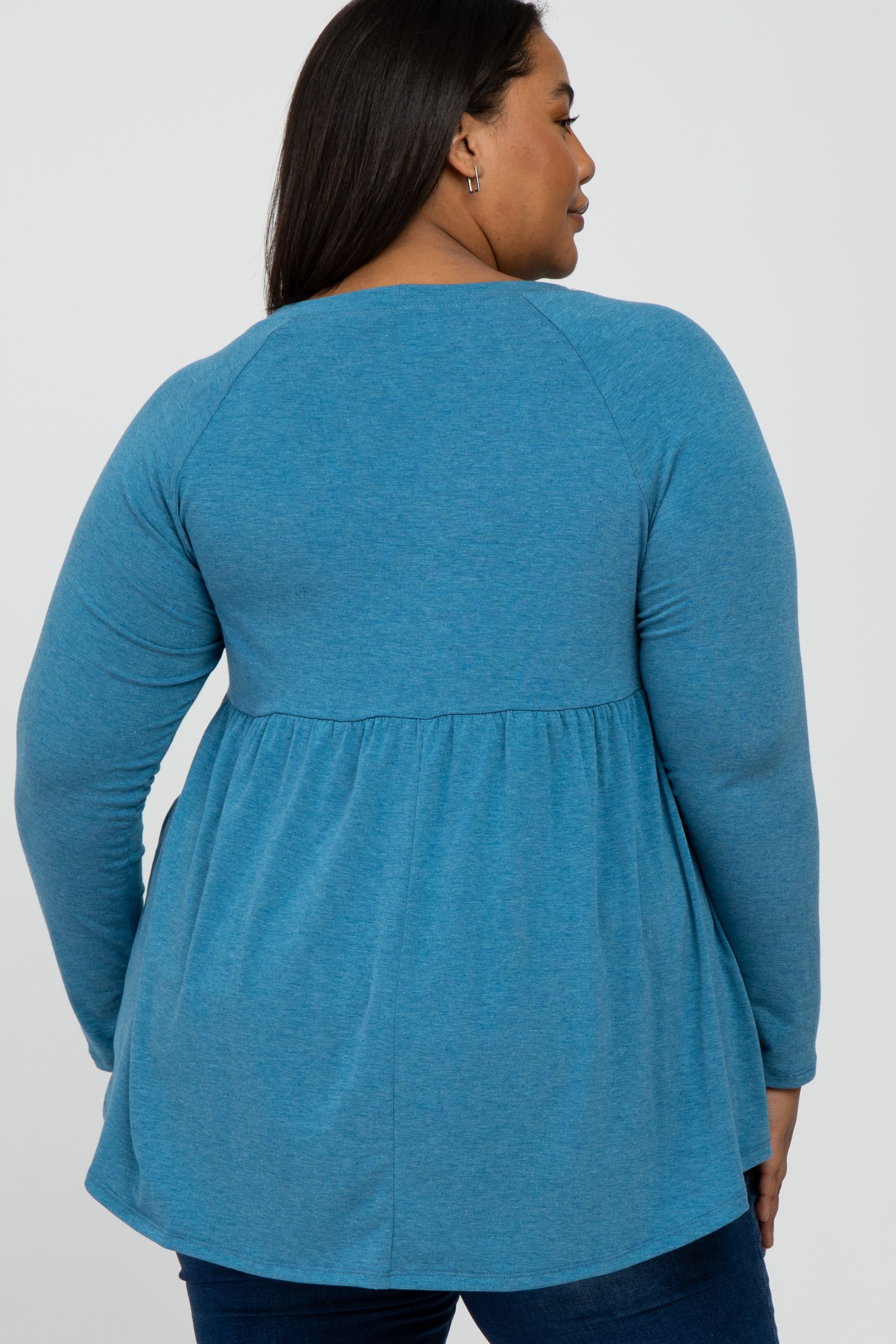 Teal Solid Long Sleeve Peplum Plus Maternity Top sold by Pinkblush product image thumbnail 2