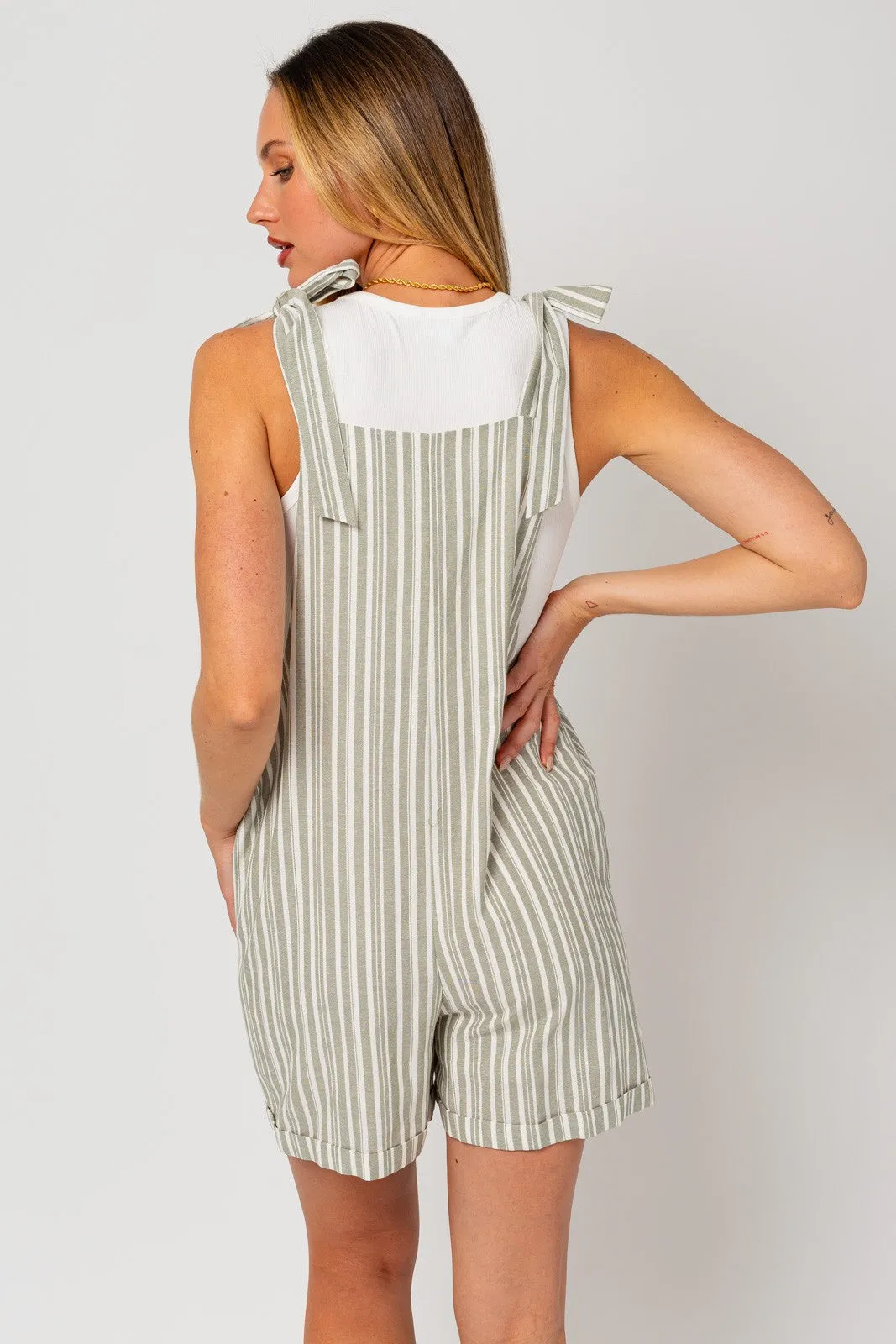 Light Olive Front Pocket Tie Strap Romper sold by Pinkblush product image thumbnail 3