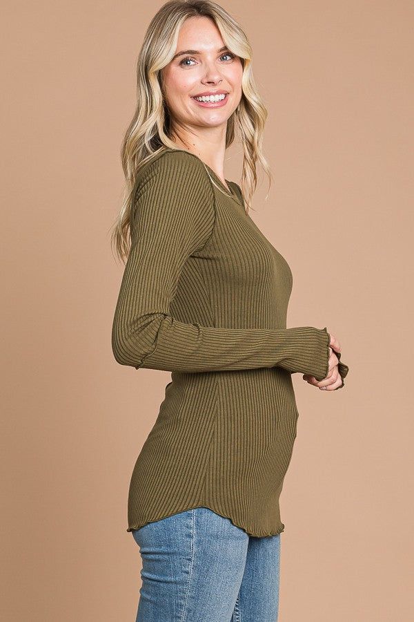 Olive Ribbed Long Sleeve Top sold by Pinkblush product image thumbnail 2
