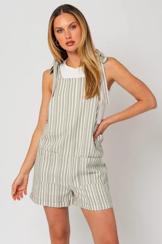 Light Olive Front Pocket Tie Strap Romper sold by Pinkblush